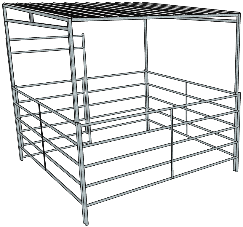 Galvanized 10 Ft X 10 Ft 5-Rail Stall Kit with Roof