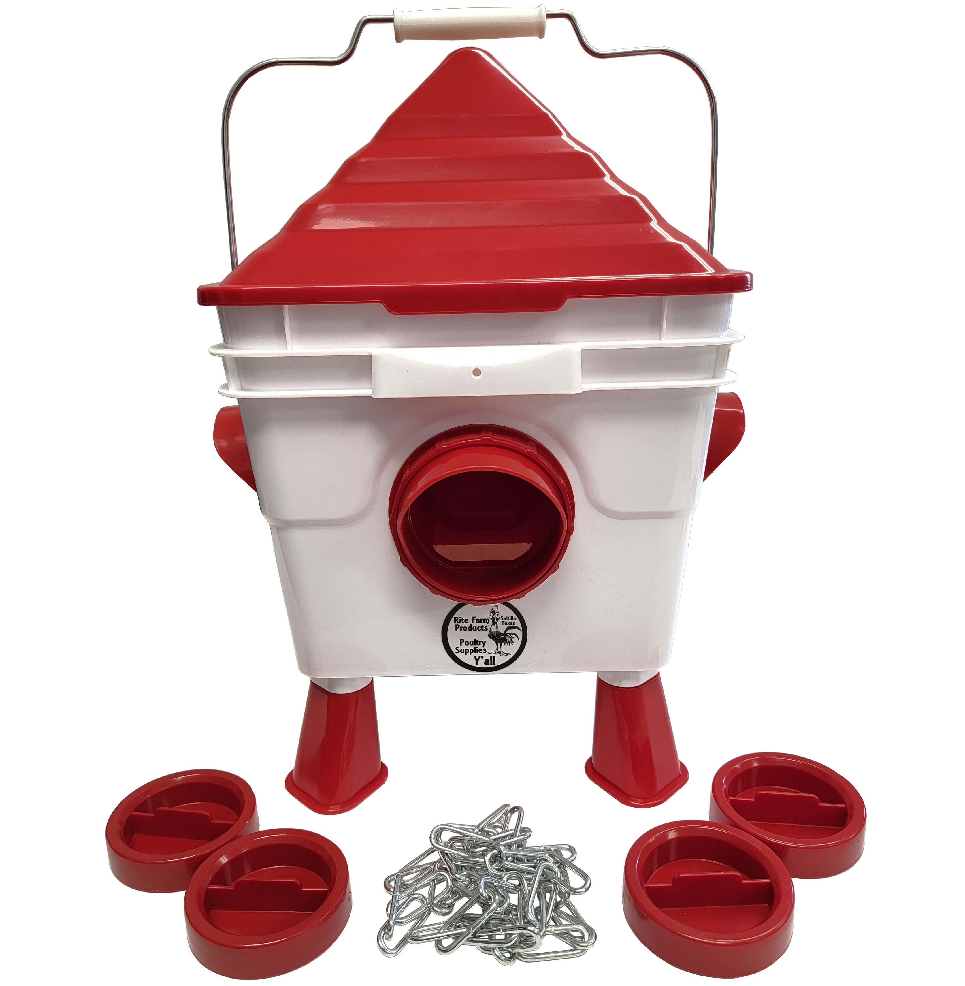 Rite Farm Products 13.5 LB Chicken 4 Port Feeder & 2.2 Gallon 4 Cup Poultry Waterer Set