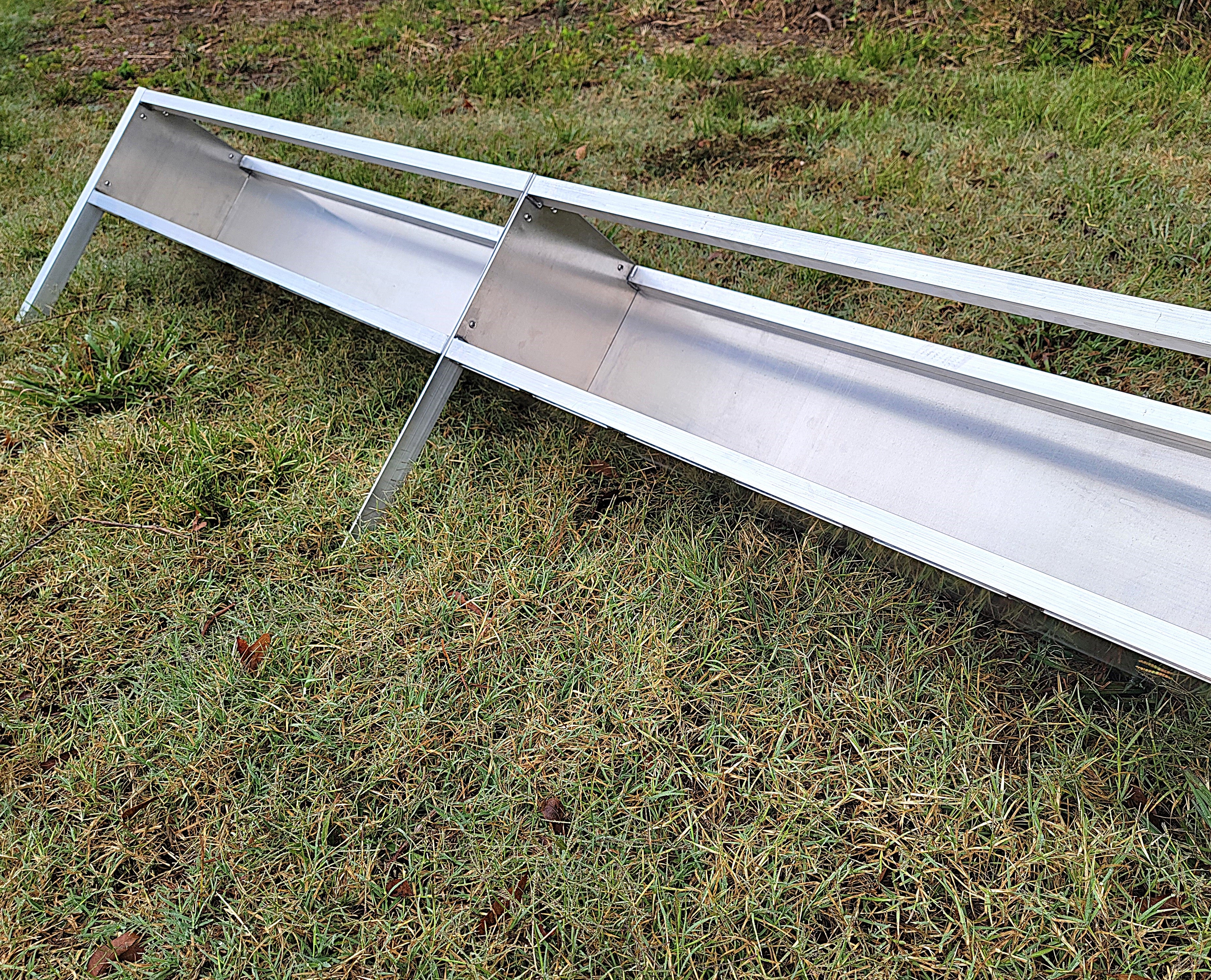 96 Inch 8 Ft Welded Aluminum Sheep & Goat V Trough Feeder with Anchors USA Made