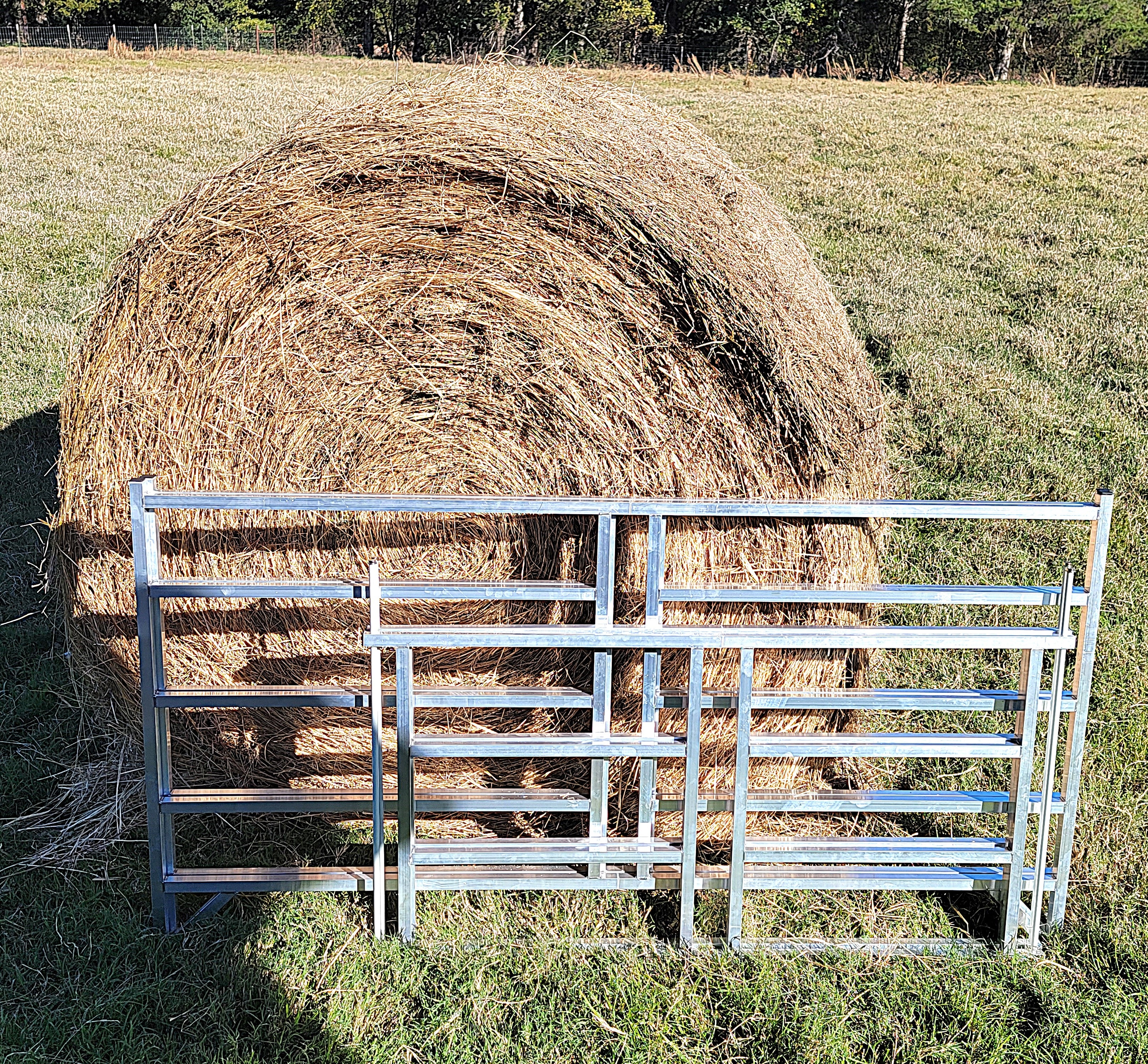 Collapsible Sheep & Goat Aluminum Round Hay Bale Feeder for 4X4, 4X5, & 4X6 Bales Llama Alpaca