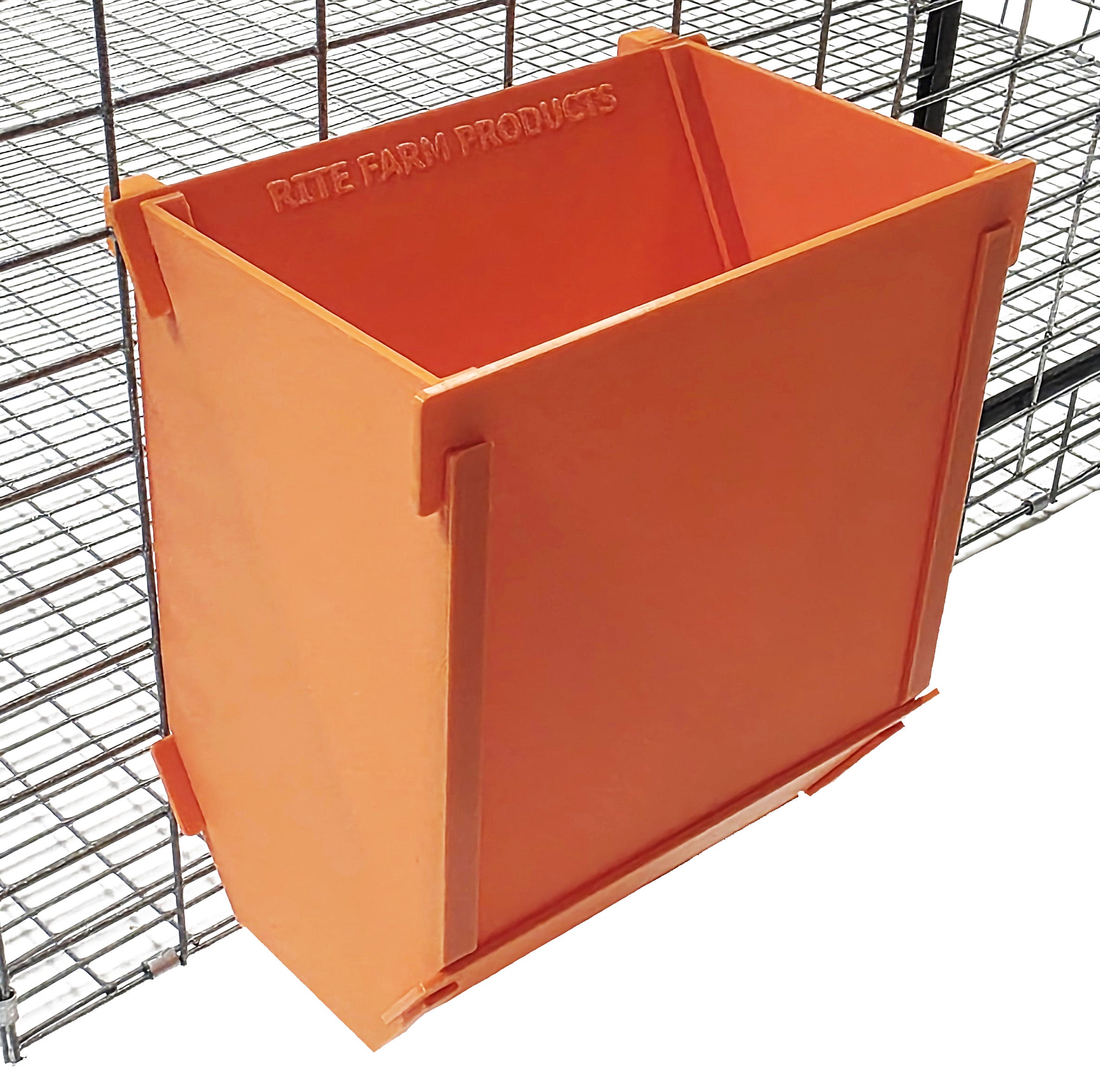 Orange Texas USA Made 6-Inch Cage Hanging Rabbit Feeder with ID Tag for Rabbit Pellet Feed with a Sifter Base