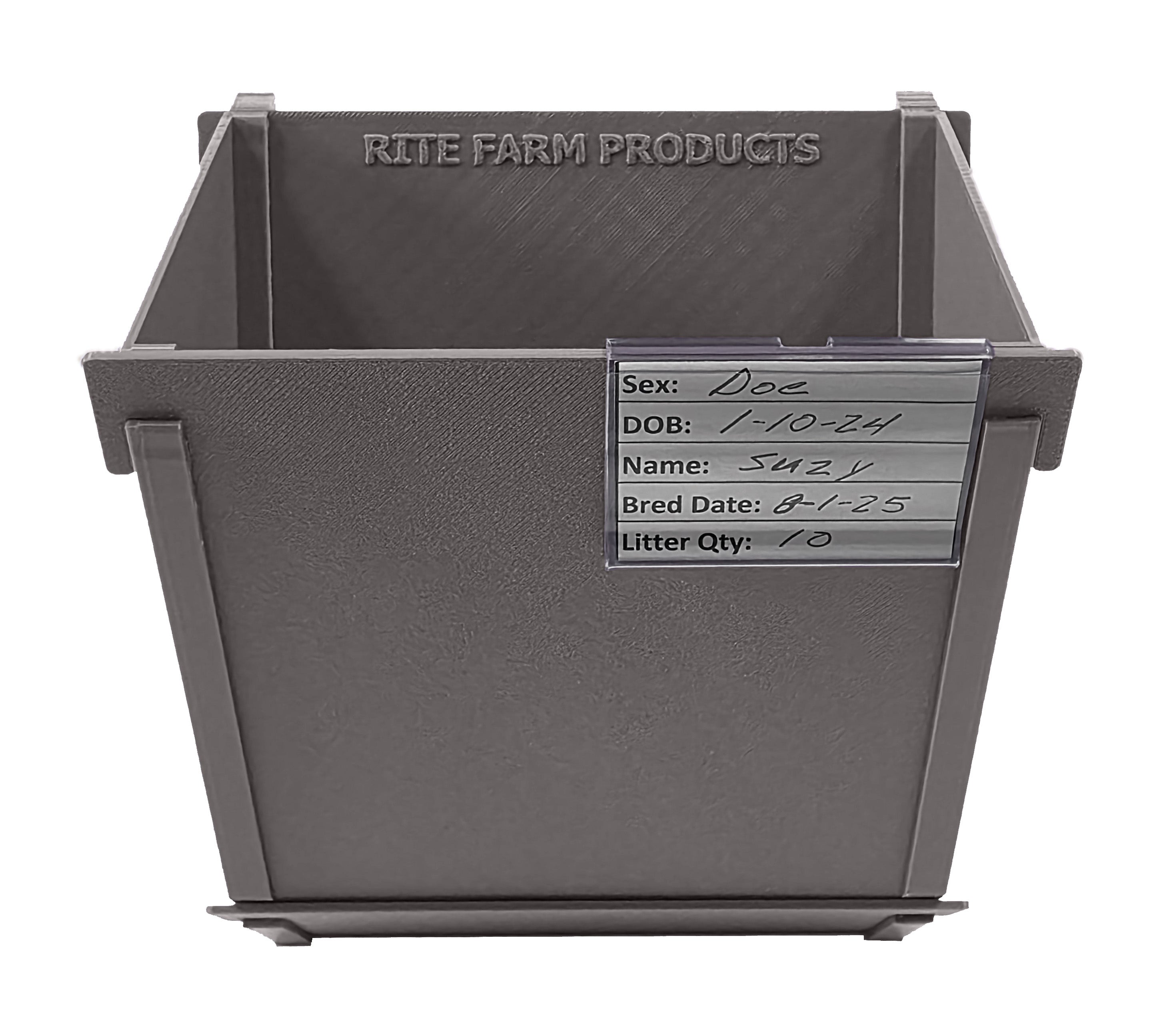 Gray Texas USA Made 6-Inch Cage Hanging Rabbit Feeder with ID Tag for Rabbit Pellet Feed with a Sifter Base