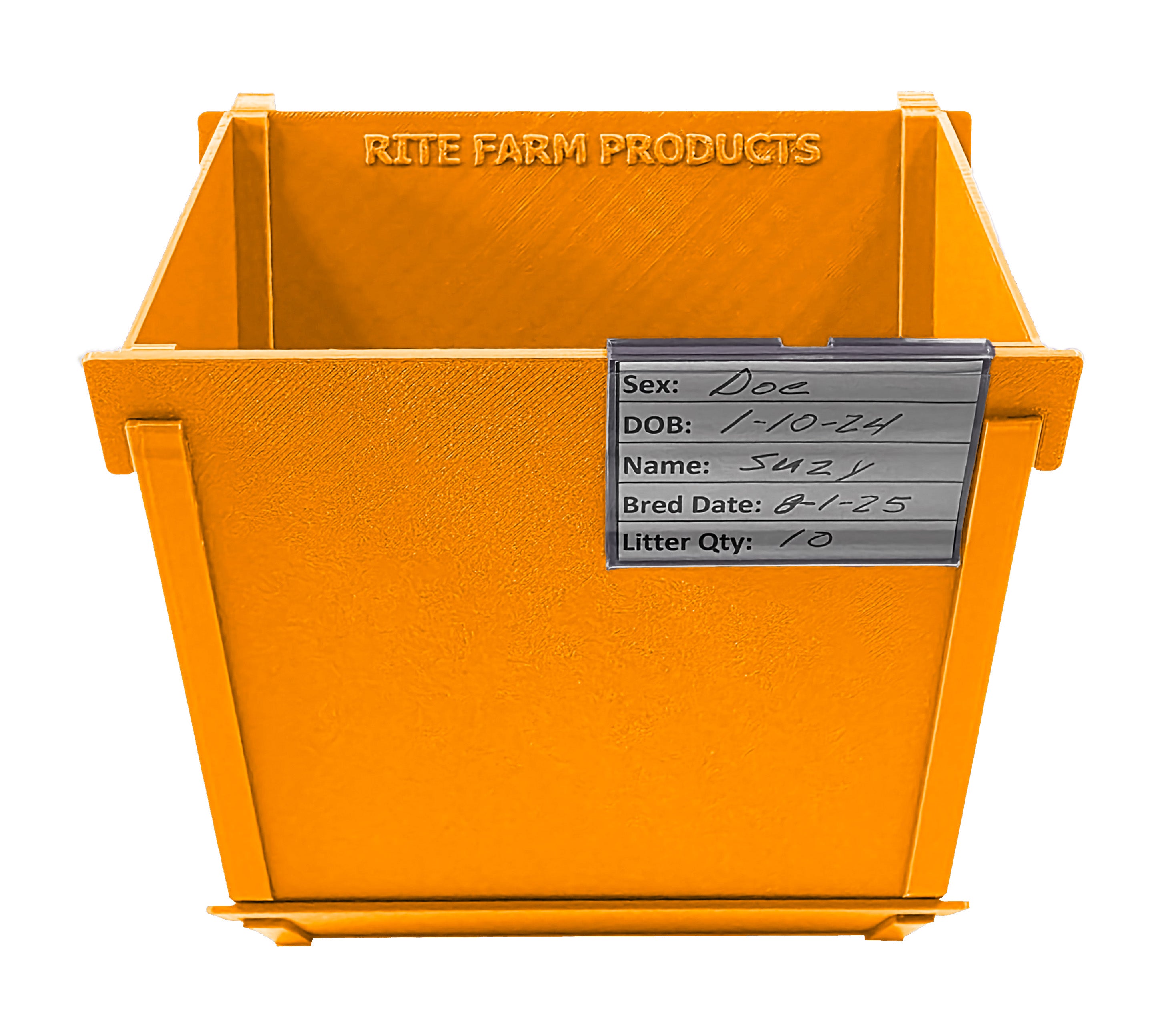 Orange Texas USA Made 6-Inch Cage Hanging Rabbit Feeder with ID Tag for Rabbit Pellet Feed with a Sifter Base