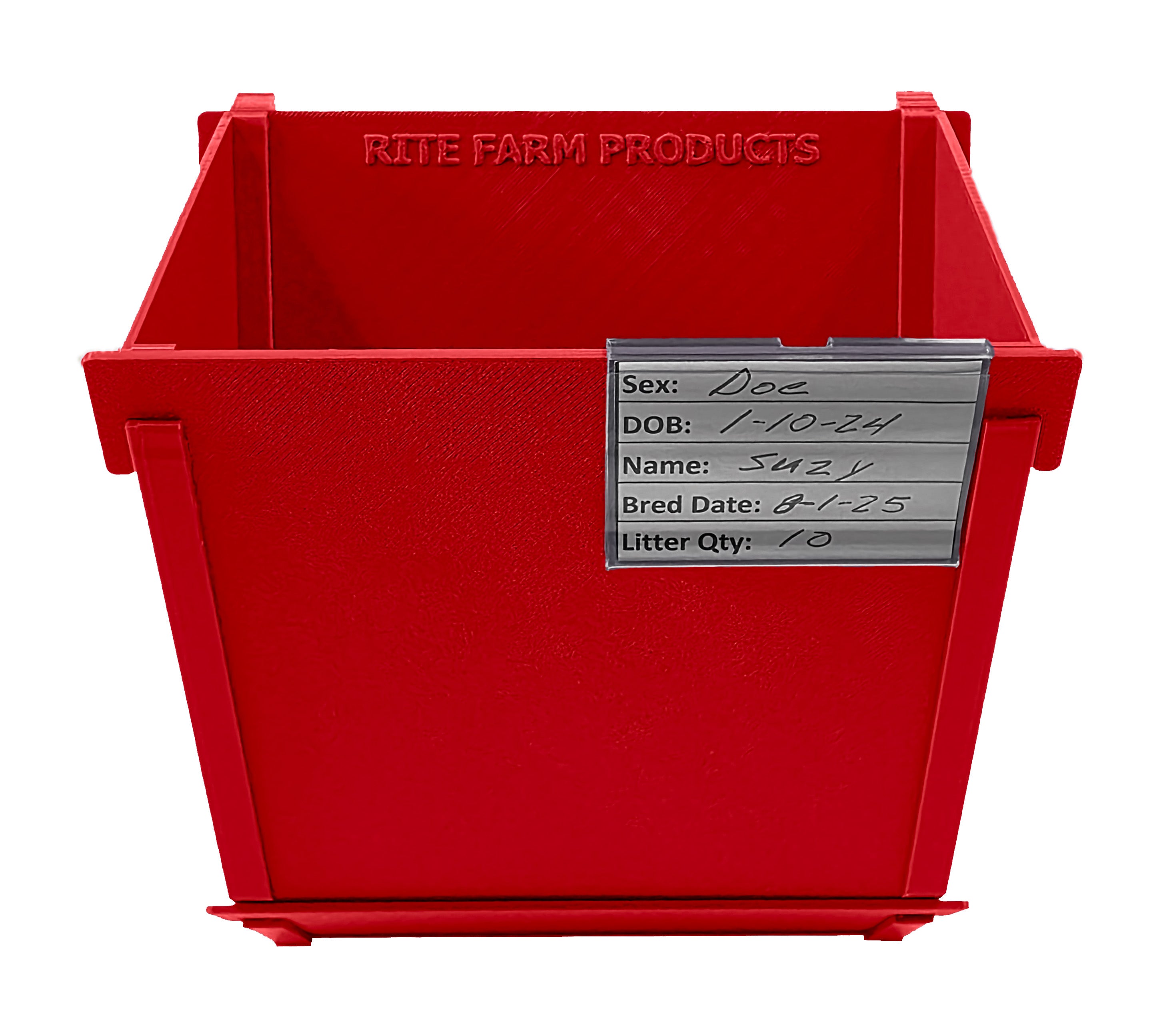 Red Texas USA Made 6-Inch Cage Hanging Rabbit Feeder with ID Tag for Rabbit Pellet Feed with a Sifter Base