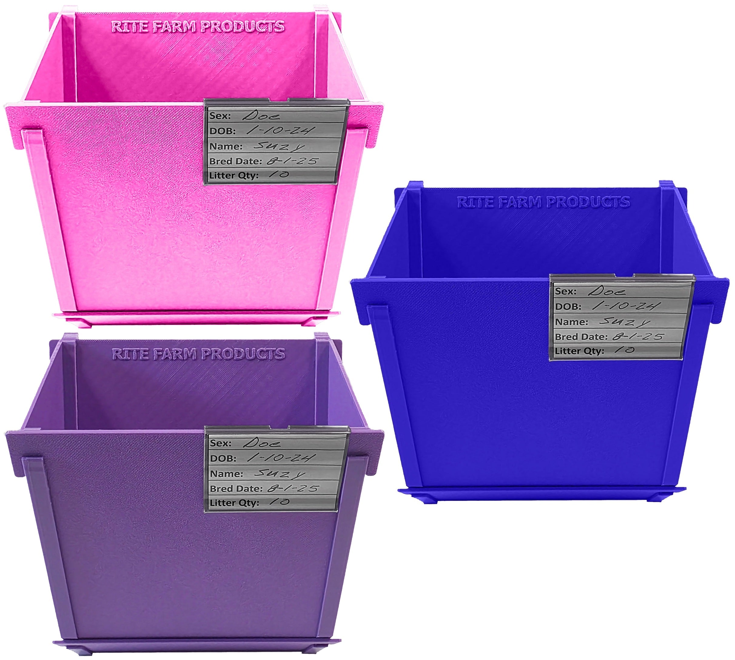 Breeding Trio Texas USA Made 6-Inch Cage Hanging Rabbit Feeders with ID Tags for Rabbit Pellet Feed with Sifter Bases