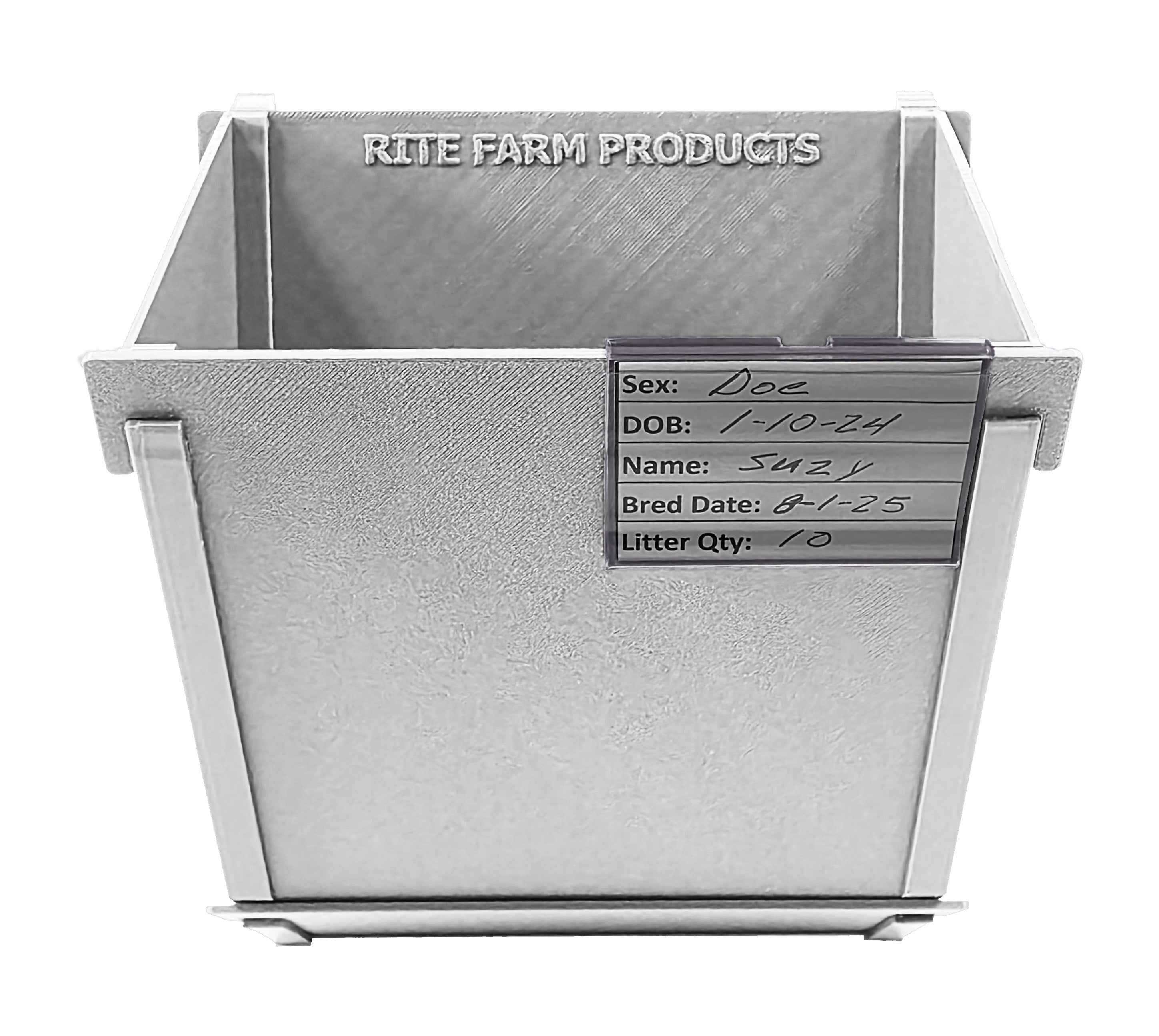 White Texas USA Made 6-Inch Cage Hanging Rabbit Feeder with ID Tag for Rabbit Pellet Feed with a Sifter Base