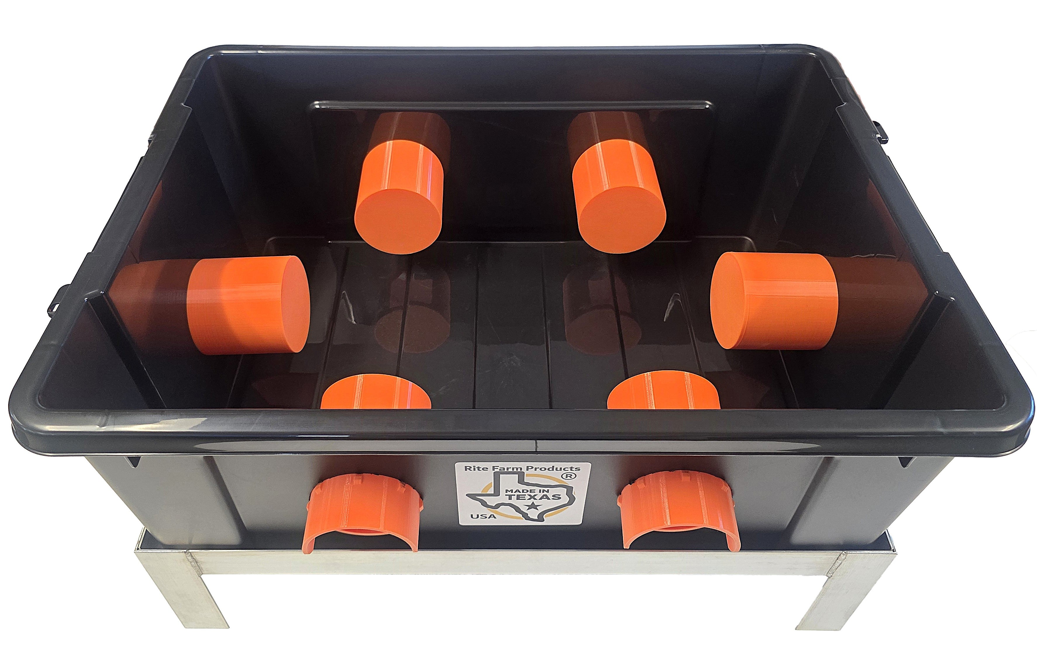 USA Made 50lb Capacity 6 Port Automatic Chicken Feeder with Welded Aluminum Poultry Stand