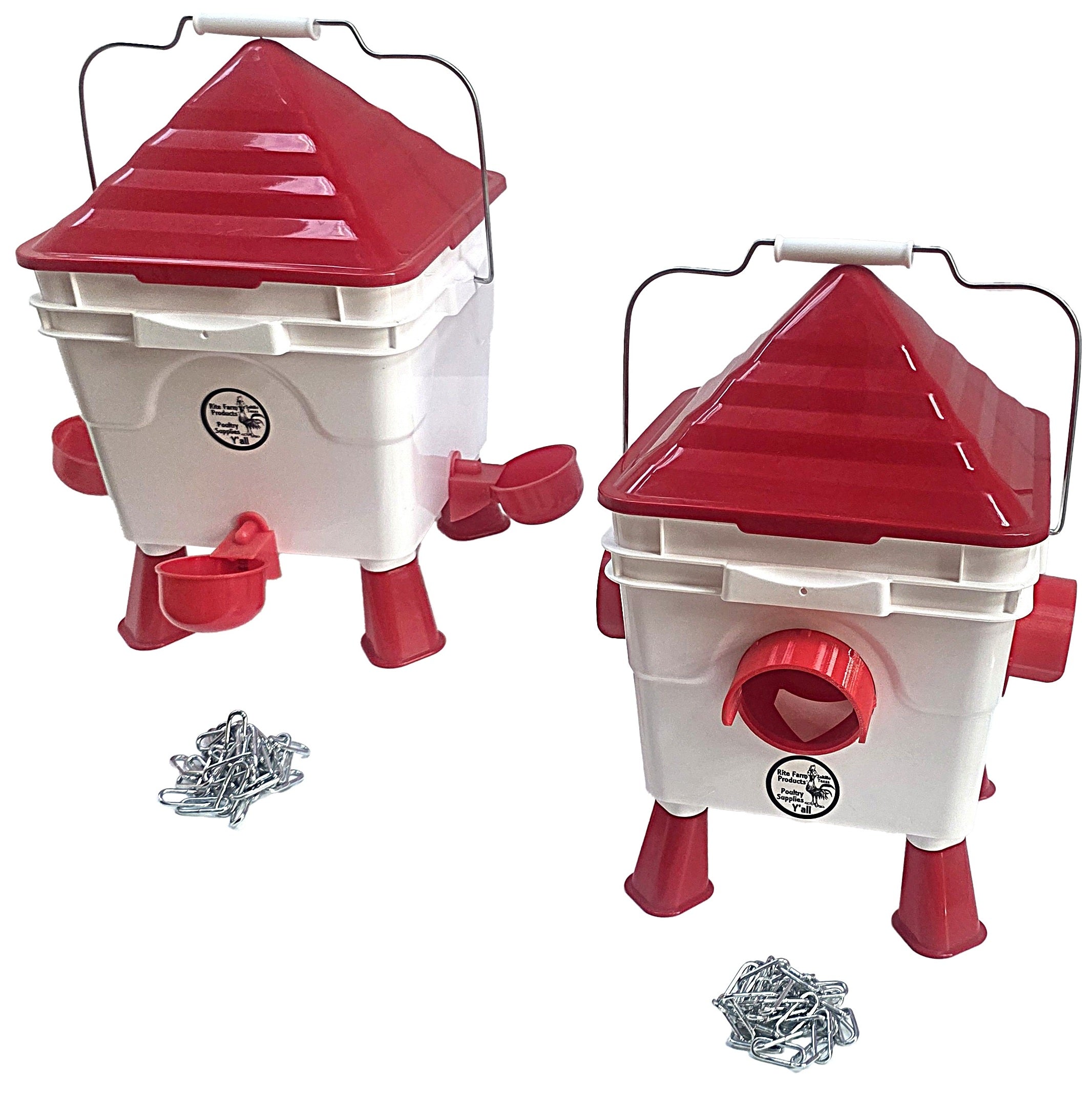 Rite Farm Products 13.5 LB Chicken 4 Port Feeder & 2.2 Gallon 4 Cup Poultry Waterer Set
