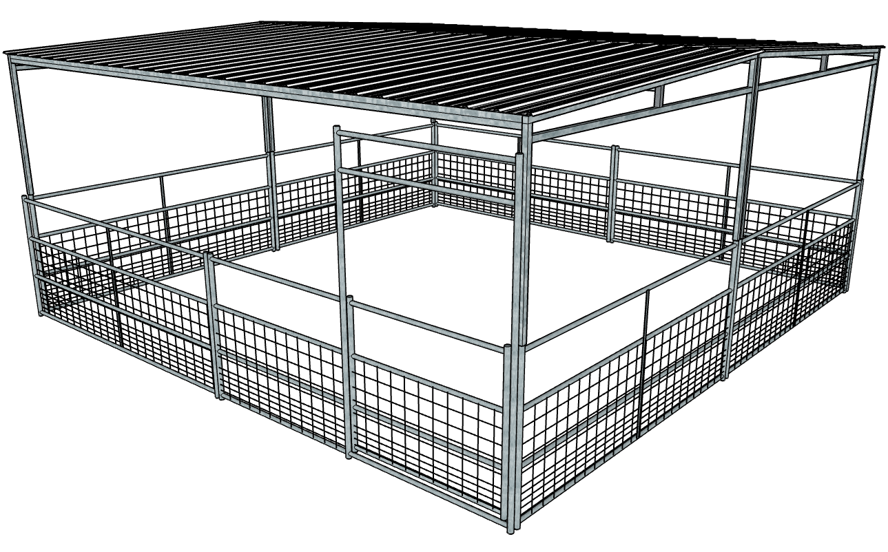 Galvanized 20 Ft X 20 Ft 4-Rail with Mesh Stall Kit with a Full Roof