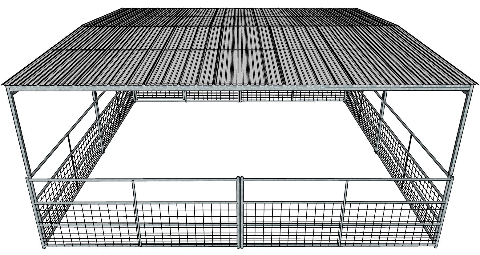 Galvanized 20 Ft X 20 Ft 4-Rail with Mesh Stall Kit with a Full Roof