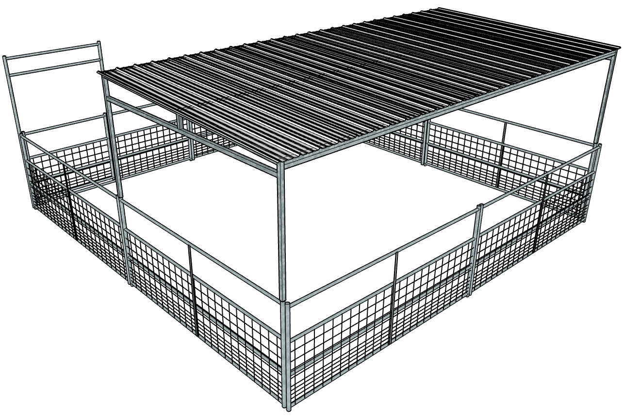 Galvanized 20 Ft X 20 Ft 4-Rail with Mesh Stall Kit with Roof
