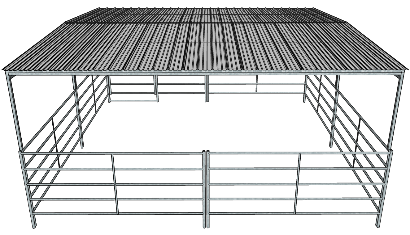 Galvanized 20 Ft X 20 Ft 5-Rail Stall Kit with a Full Roof