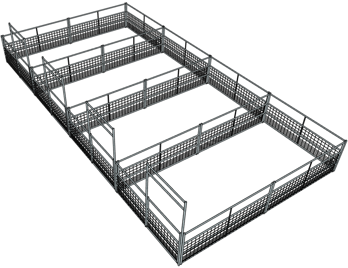 4 Side by Side Galvanized 10 Ft X 20 Ft 4-Rail with Mesh Stall Kits
