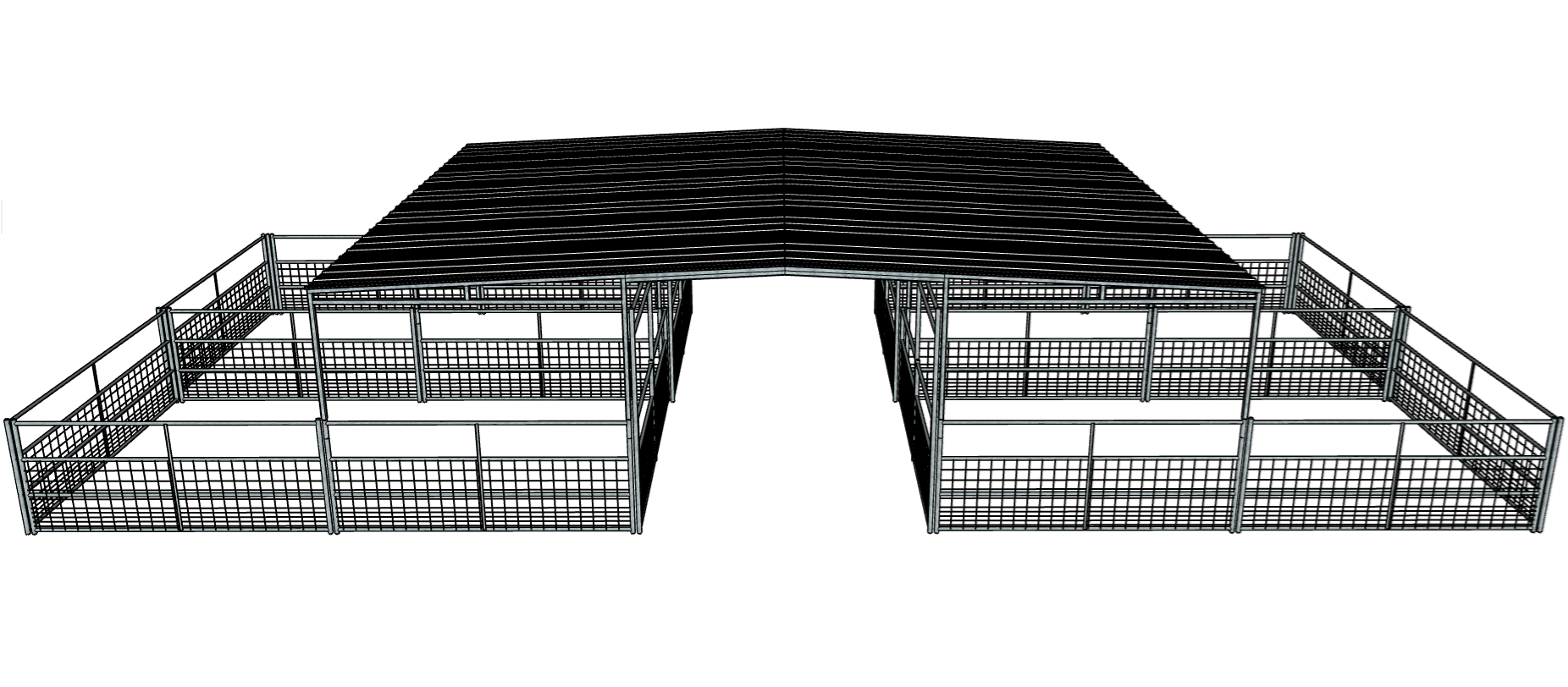 Galvanized 50 Ft X 20 Ft 4-Rail with Mesh 4 Stall Barn Kit with 30 Ft Gable Roof