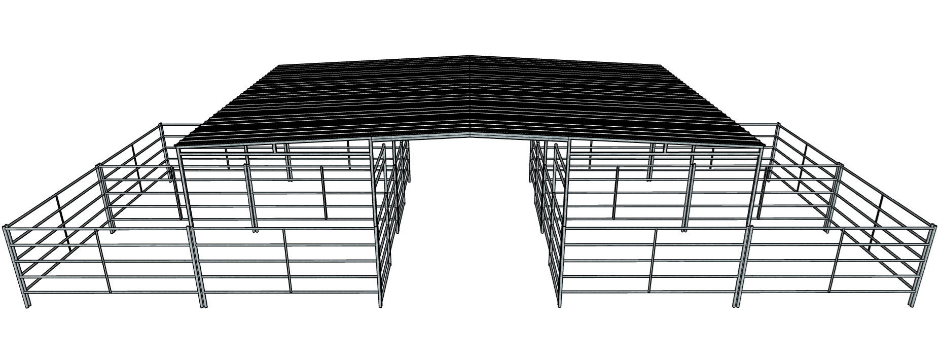 50 Ft X 20 Ft 5-Rail 4 Stall Barn Kit with 30 Ft by 20 Ft Gable Roof