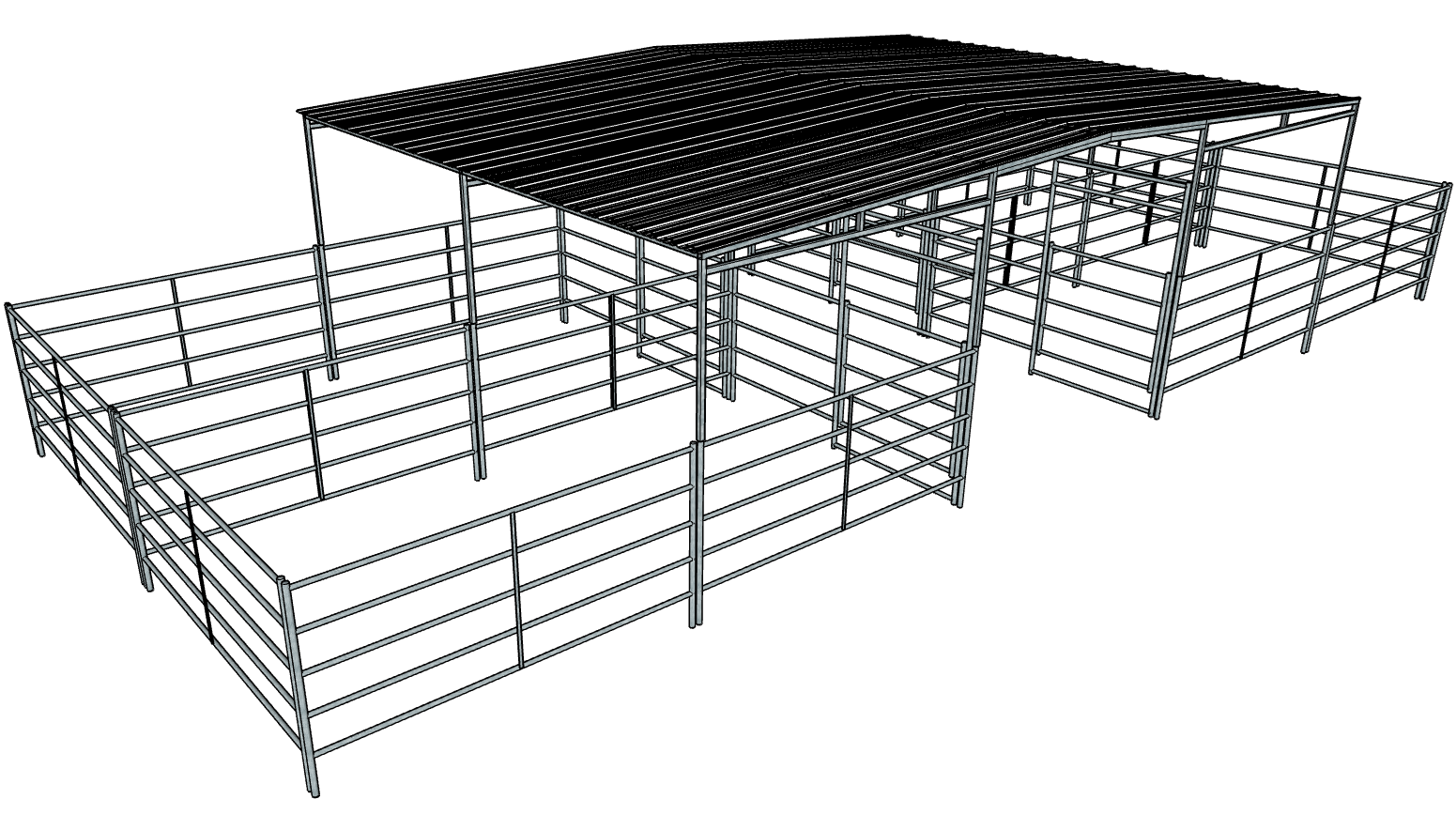 50 Ft X 20 Ft 5-Rail 4 Stall Barn Kit with 30 Ft by 20 Ft Gable Roof