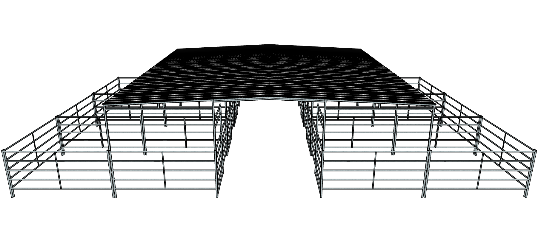 50 Ft X 30 Ft 5-Rail 6 Stall Barn Kit with 30 Ft by 30 Ft Gable Roof