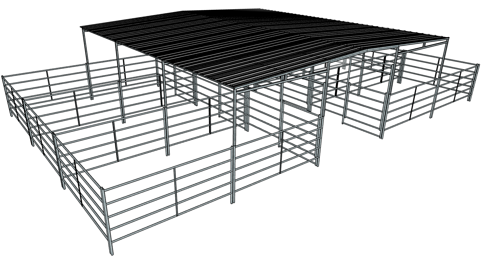 50 Ft X 30 Ft 5-Rail 6 Stall Barn Kit with 30 Ft by 30 Ft Gable Roof