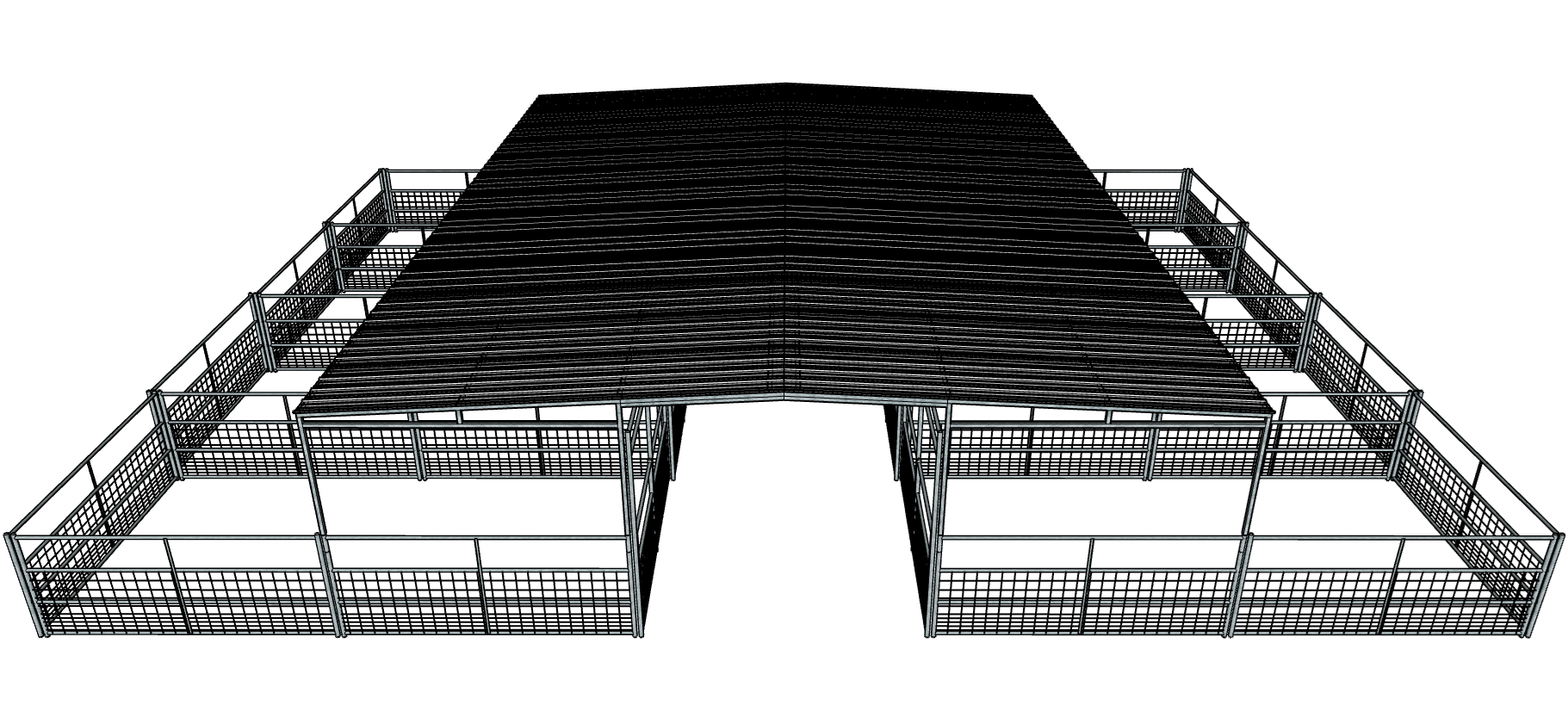 Galvanized 50 Ft X 40 Ft 4-Rail with Mesh 8 Stall Barn Kit with 30 Ft Gable Roof