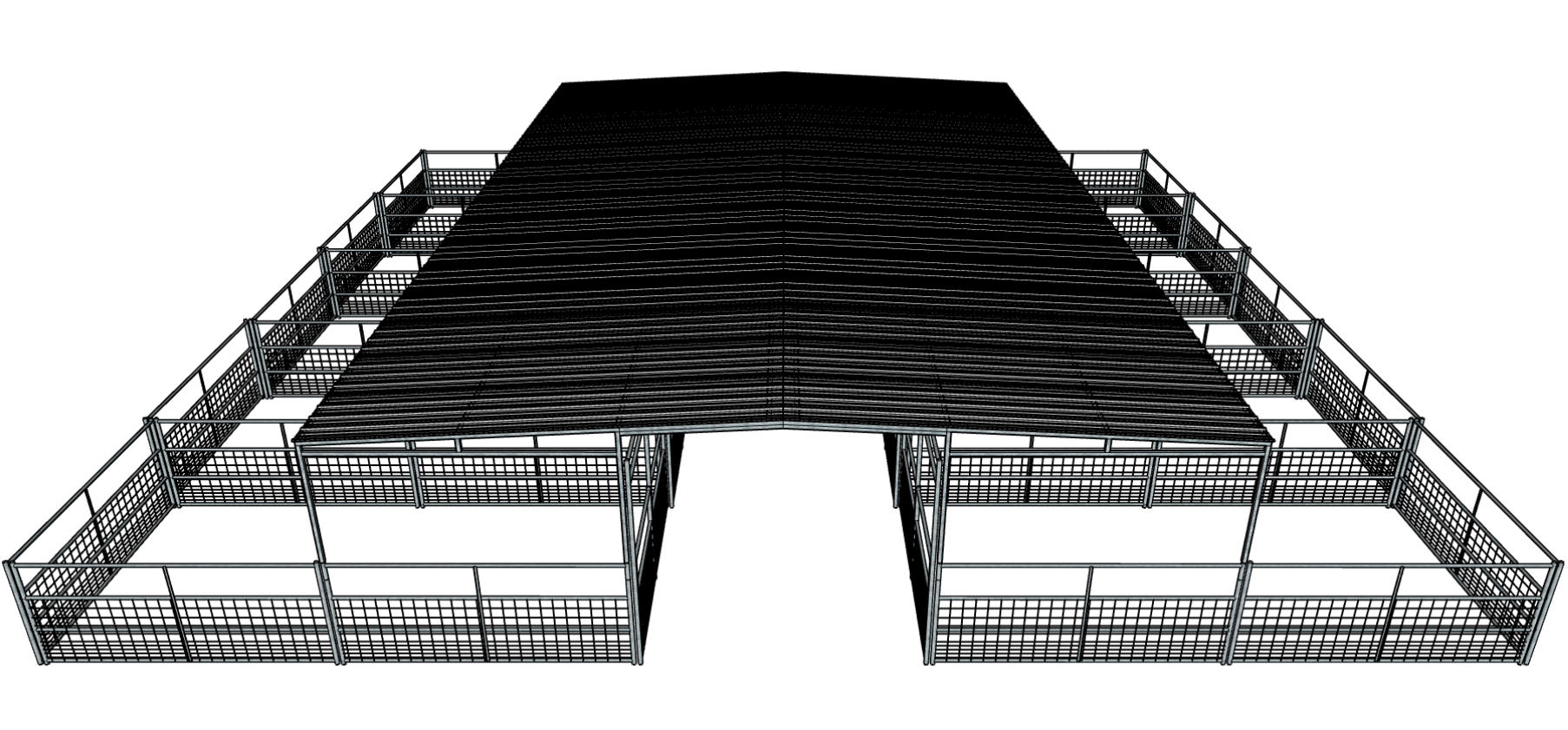 Galvanized 50 Ft X 50 Ft 4-Rail with Mesh 10 Stall Barn Kit with 30 Ft Gable Roof