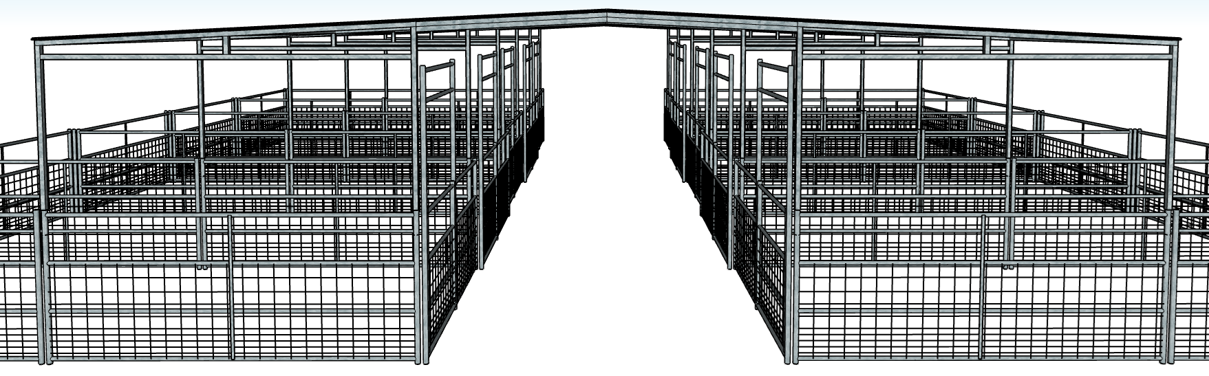 Galvanized 50 Ft X 50 Ft 4-Rail with Mesh 10 Stall Barn Kit with 30 Ft Gable Roof