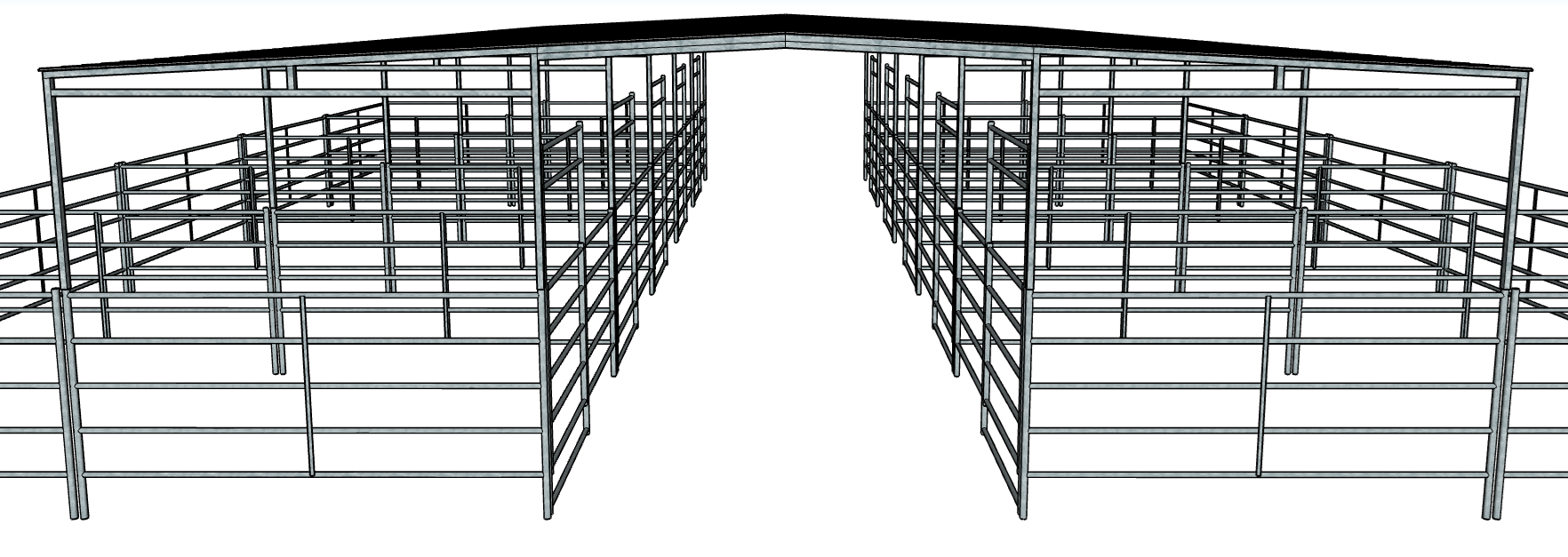 50 Ft X 50 Ft 5-Rail 10 Stall Barn Kit with 30 Ft by 50 Ft Gable Roof