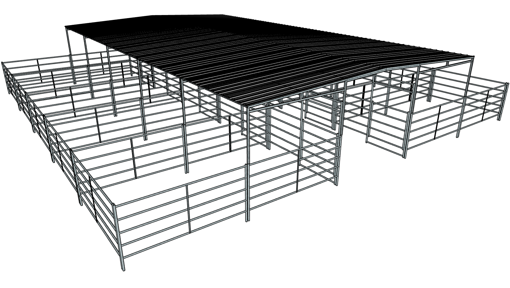 50 Ft X 50 Ft 5-Rail 10 Stall Barn Kit with 30 Ft by 50 Ft Gable Roof