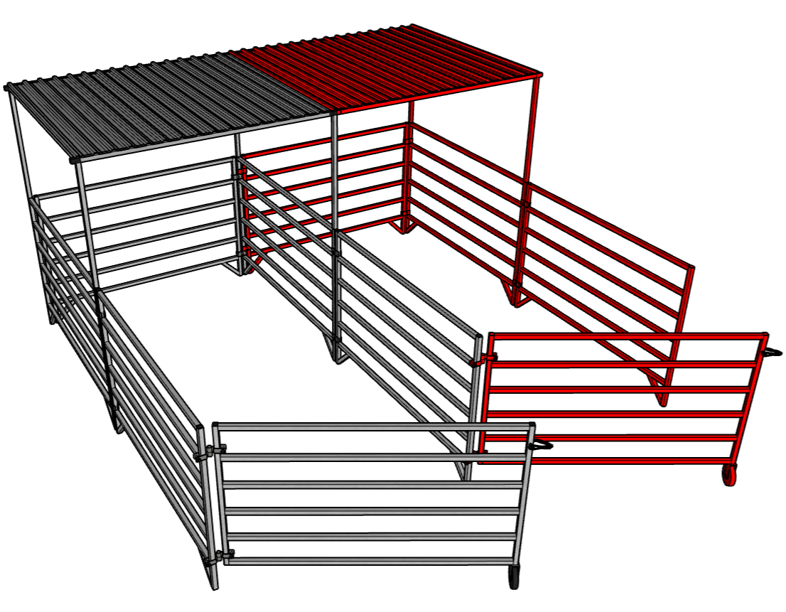 Aluminum 5 Ft X 10 Ft 6 Rail Add-On Stall Kit with Canopy (3 Panels, 1 Gate, 1 Canopy)