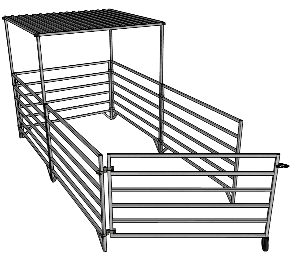 Aluminum 5 Ft X 10 Ft 6 Rail Stall Kit with Shade Canopy (5 Panels, 1 Gate, 1 Shade Canopy)