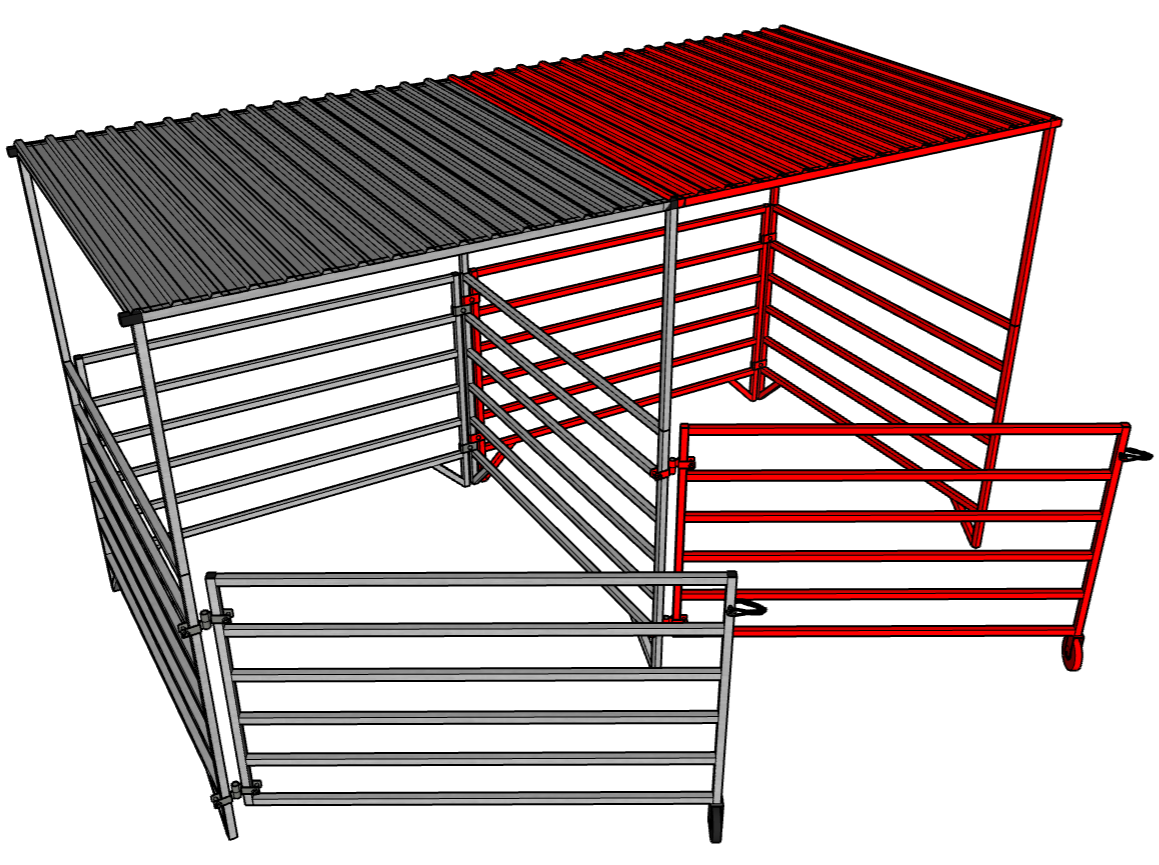Aluminum 5 Ft X 5 Ft 6 Rail Add-On Stall Kit with Canopy (2 Panels, 1 Gate, 1 Canopy)