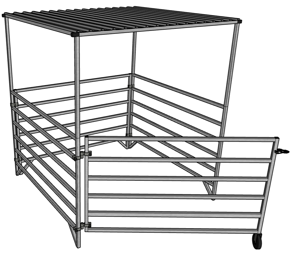 Aluminum 5 Ft X 5 Ft 6 Rail Stall Kit with Shade Canopy (3 Panels, 1 Gate, 1 Shade Canopy)
