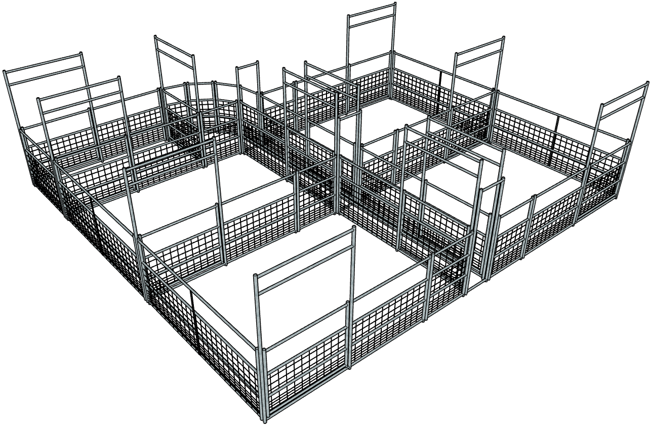 Galvanized 32-60 Head Goat/Sheep Working System 4-Rail with Mesh