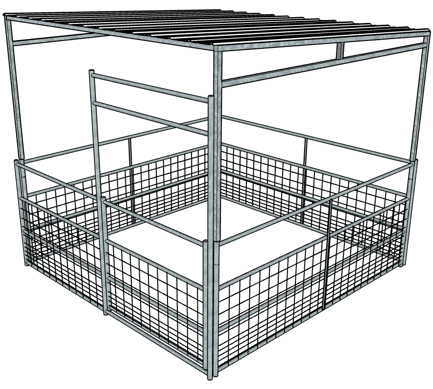Stalling Kit Galvanized 10 Ft X 10 Ft 4-Rail with Mesh Stall Kit with Roof