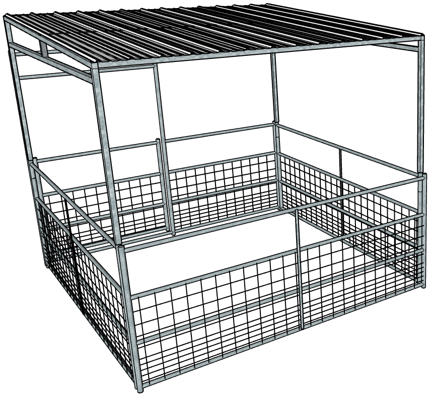 Galvanized 10 Ft X 10 Ft 4-Rail with Mesh Stall Kit with Roof