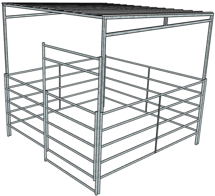Galvanized 10 Ft X 10 Ft 5-Rail Stall Kit with Roof
