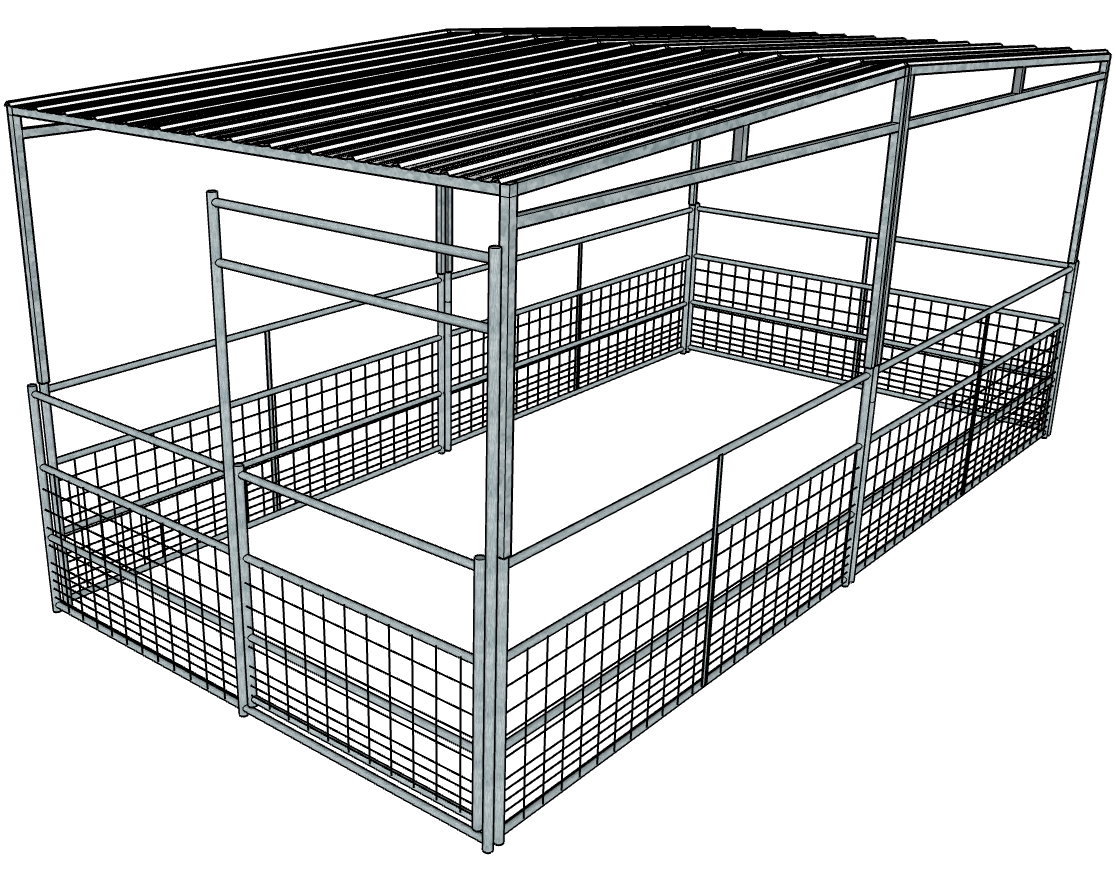 Galvanized 10 Ft X 20 Ft 4-Rail with Mesh Stall Kit with a Full Roof