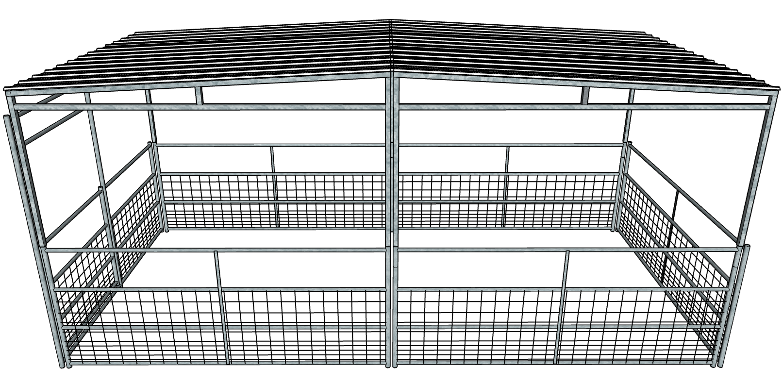 Galvanized 10 Ft X 20 Ft 4-Rail with Mesh Stall Kit with a Full Roof