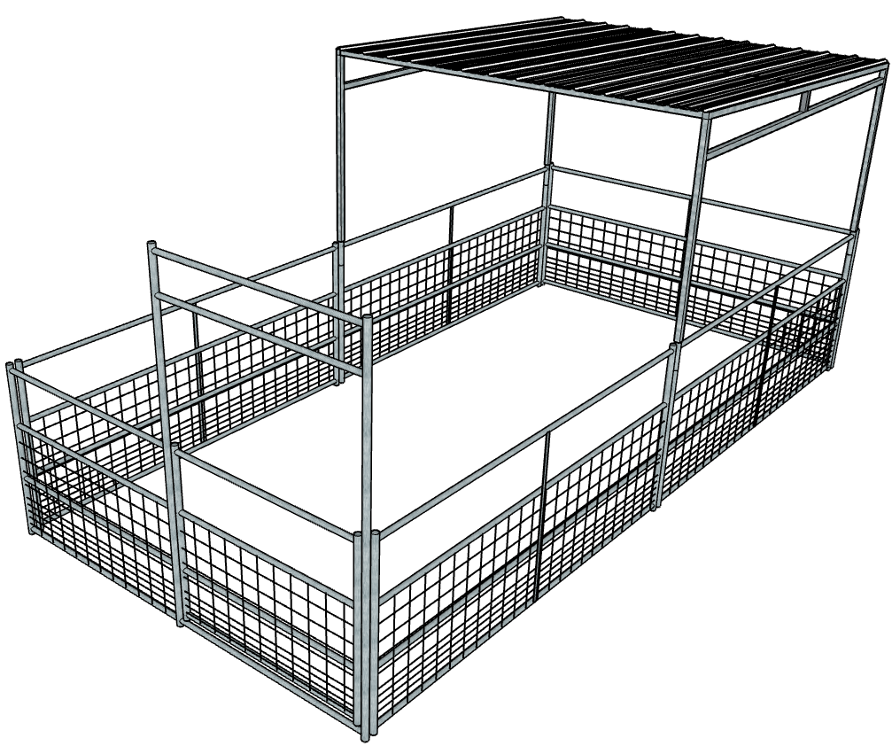 Stall Rails Galvanized 10 Ft X 20 Ft 4-Rail with Mesh Stall Kit with Roof