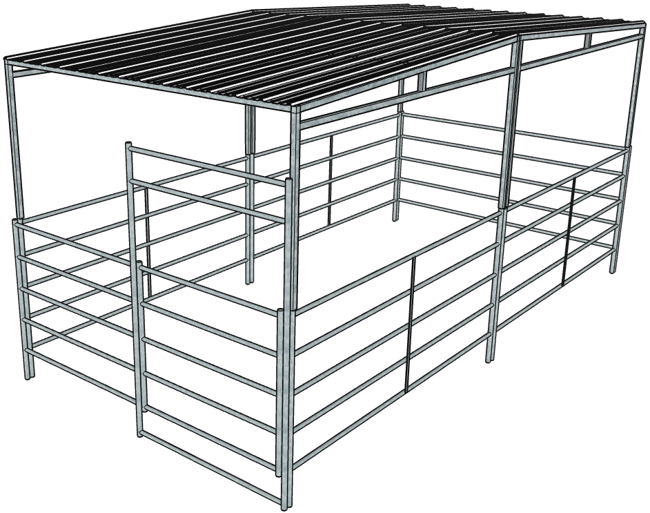 Galvanized 10 Ft X 20 Ft 5-Rail Stall Kit with a Full Roof