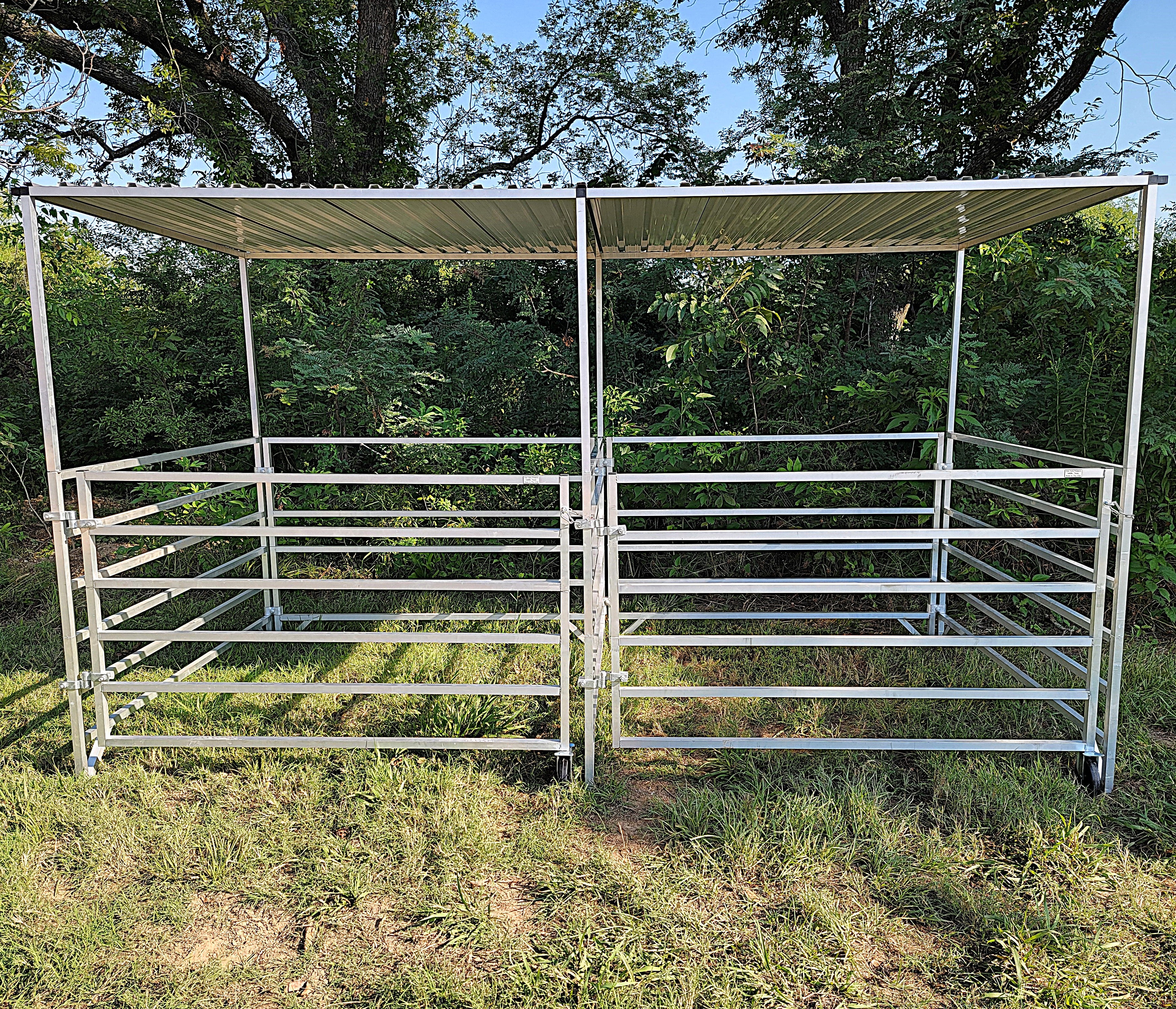 Aluminum 5 Ft X 5 Ft 6 Rail Add-On Stall Kit with Canopy (2 Panels, 1 Gate, 1 Canopy)