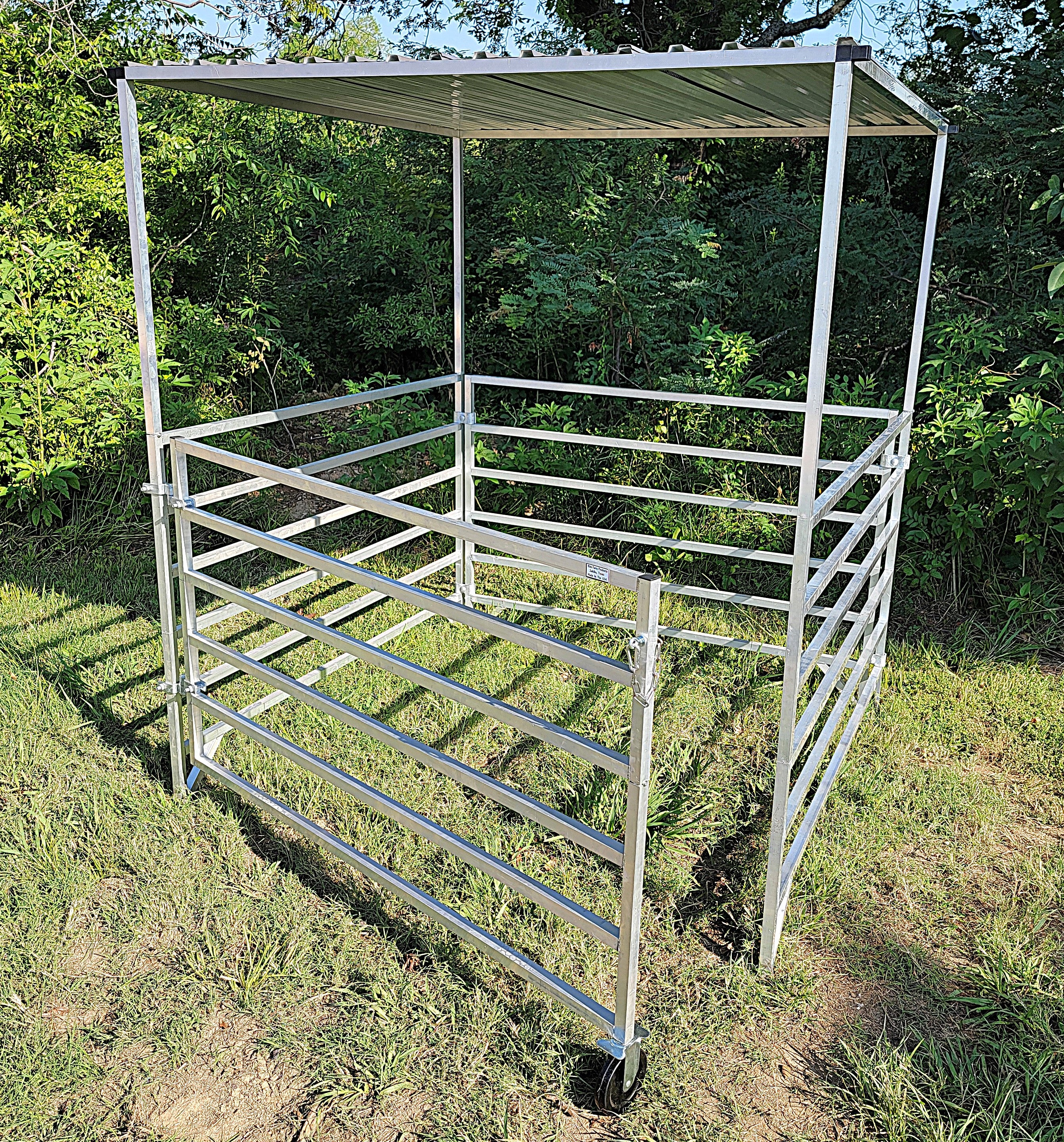 Aluminum 5 Ft X 5 Ft 6 Rail Stall Kit with Shade Canopy (3 Panels, 1 Gate, 1 Shade Canopy)