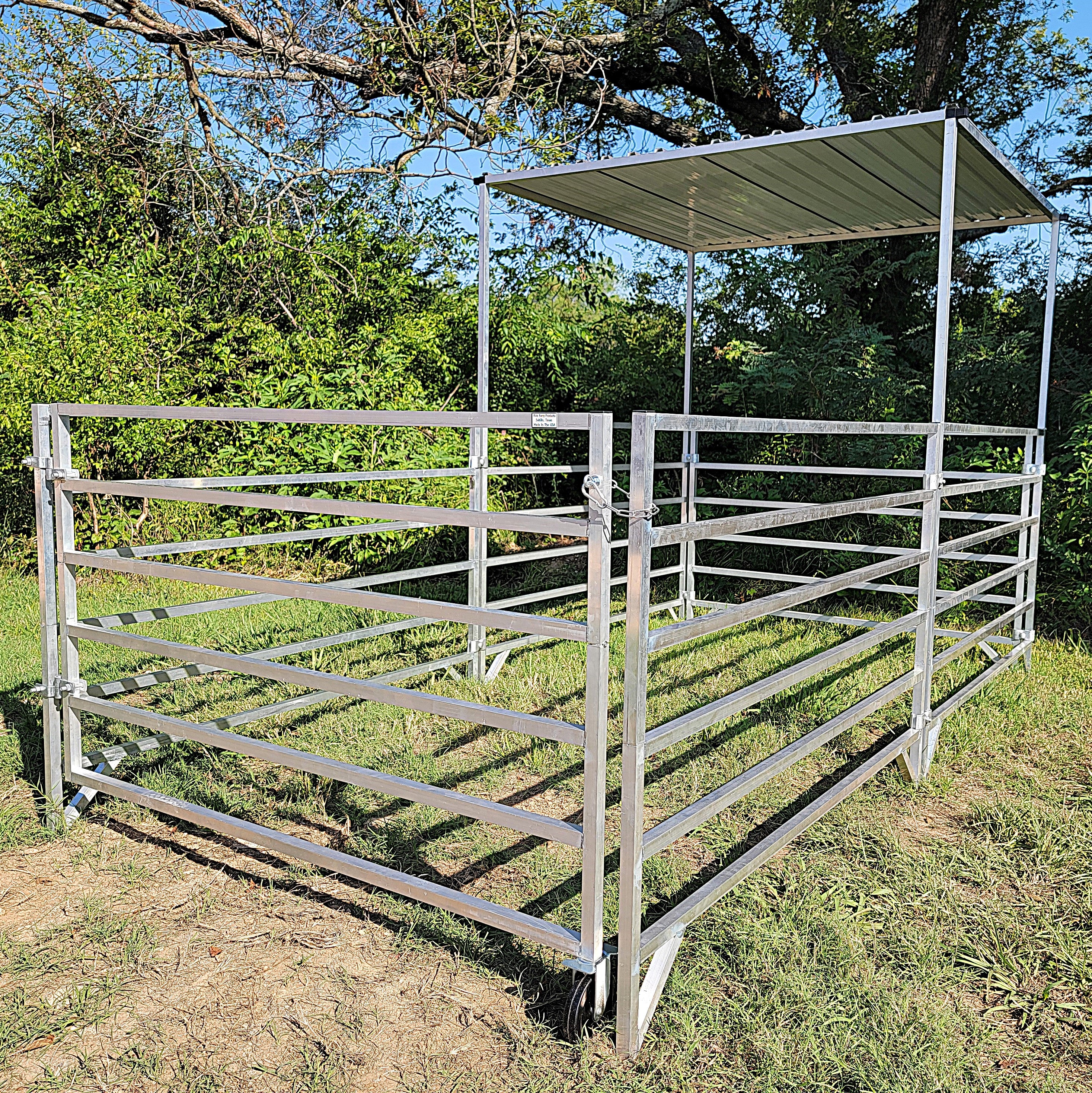 Aluminum 5 Ft X 10 Ft 6 Rail Stall Kit with Shade Canopy (5 Panels, 1 Gate, 1 Shade Canopy)