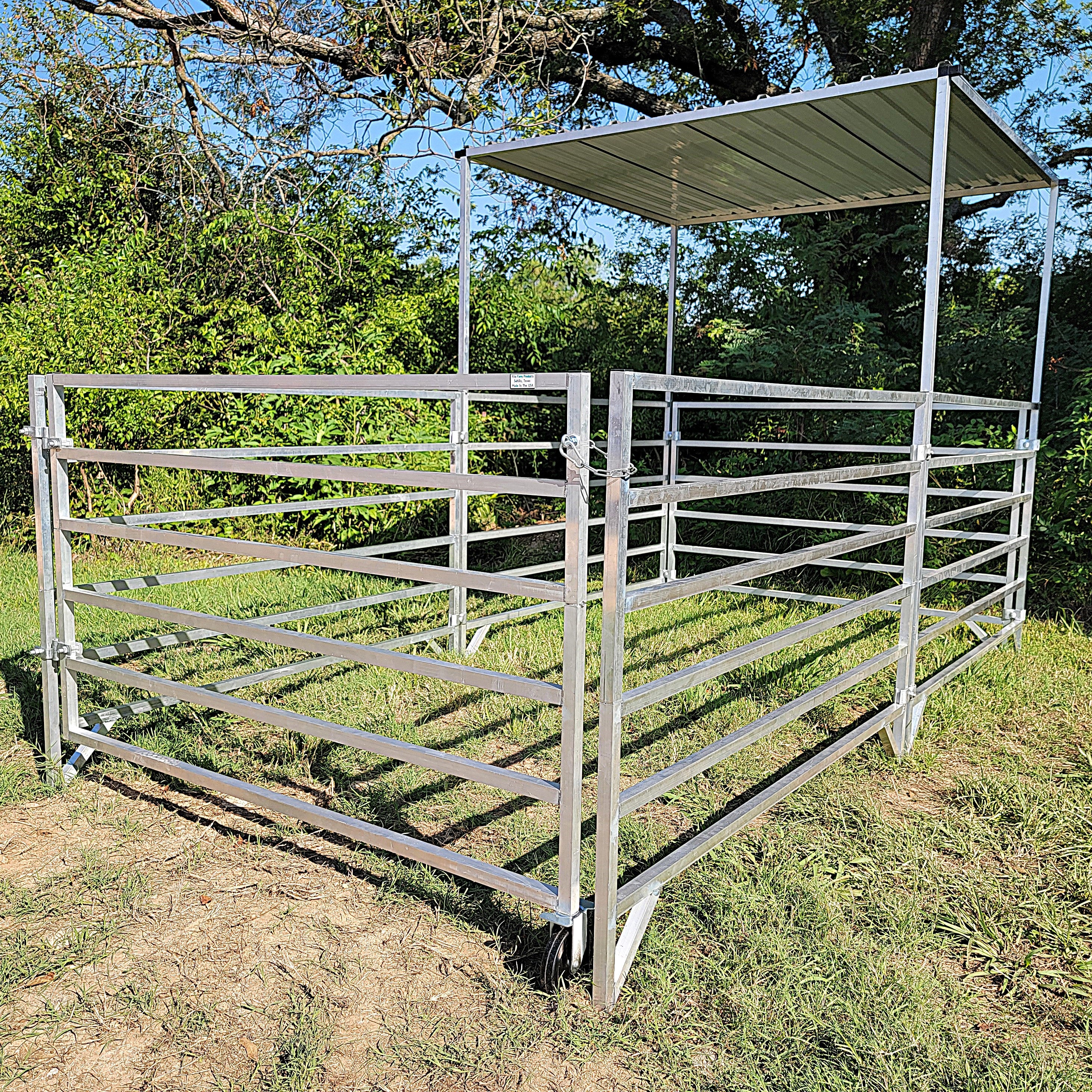 Aluminum 5 Ft X 10 Ft 6 Rail Stall Kit with Shade Canopy (5 Panels, 1 Gate, 1 Shade Canopy)