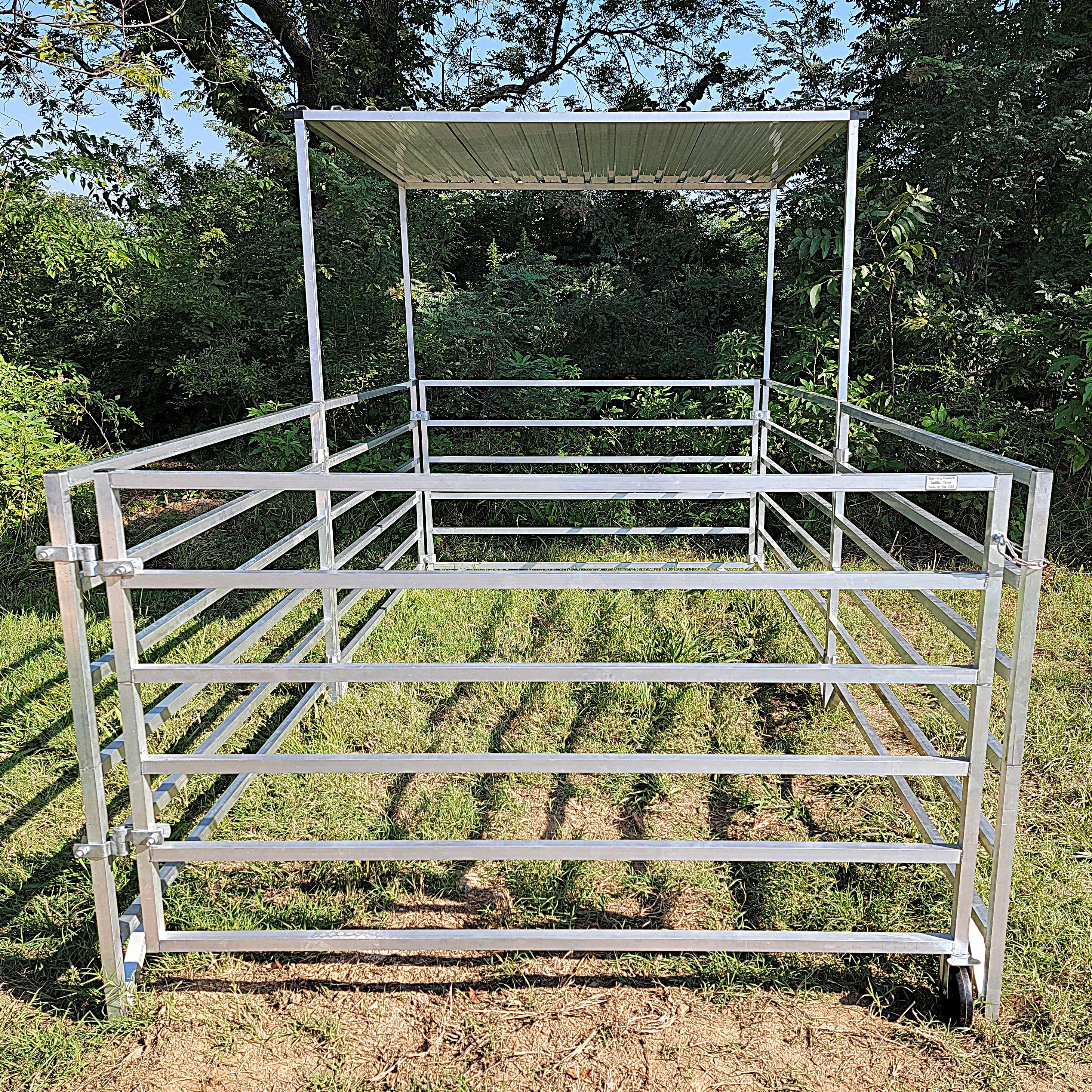 Aluminum 5 Ft X 10 Ft 6 Rail Stall Kit with Shade Canopy (5 Panels, 1 Gate, 1 Shade Canopy)