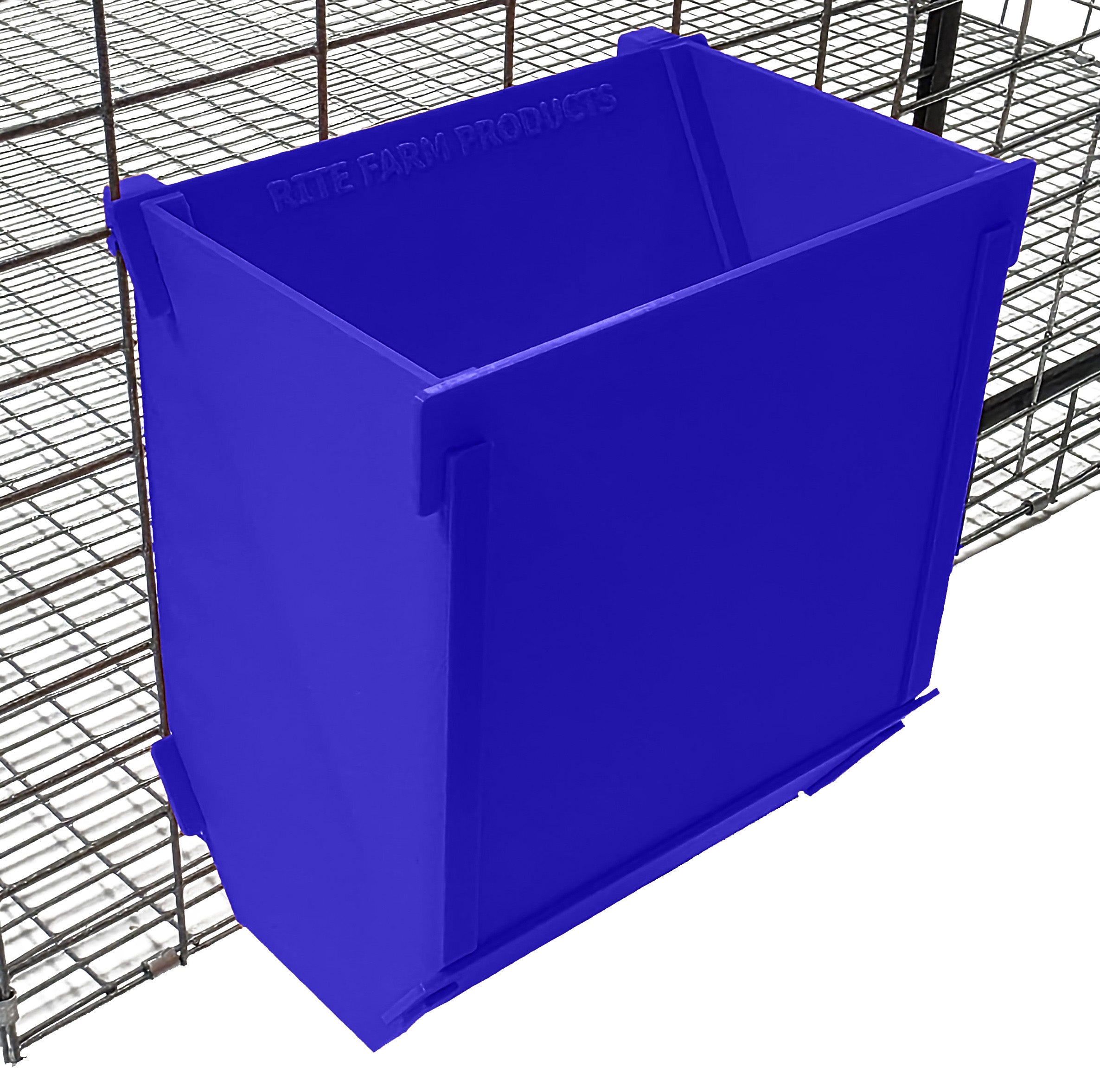 Blue Texas USA Made 6-Inch Cage Hanging Rabbit Feeder with ID Tag for Rabbit Pellet Feed with a Sifter Base