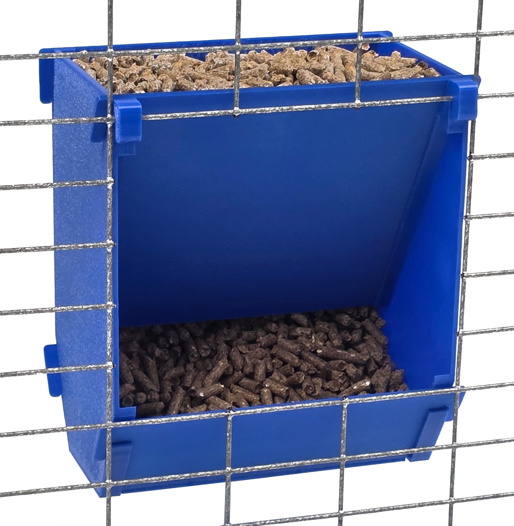 Blue Texas USA Made 6-Inch Cage Hanging Rabbit Feeder with ID Tag for Rabbit Pellet Feed with a Sifter Base