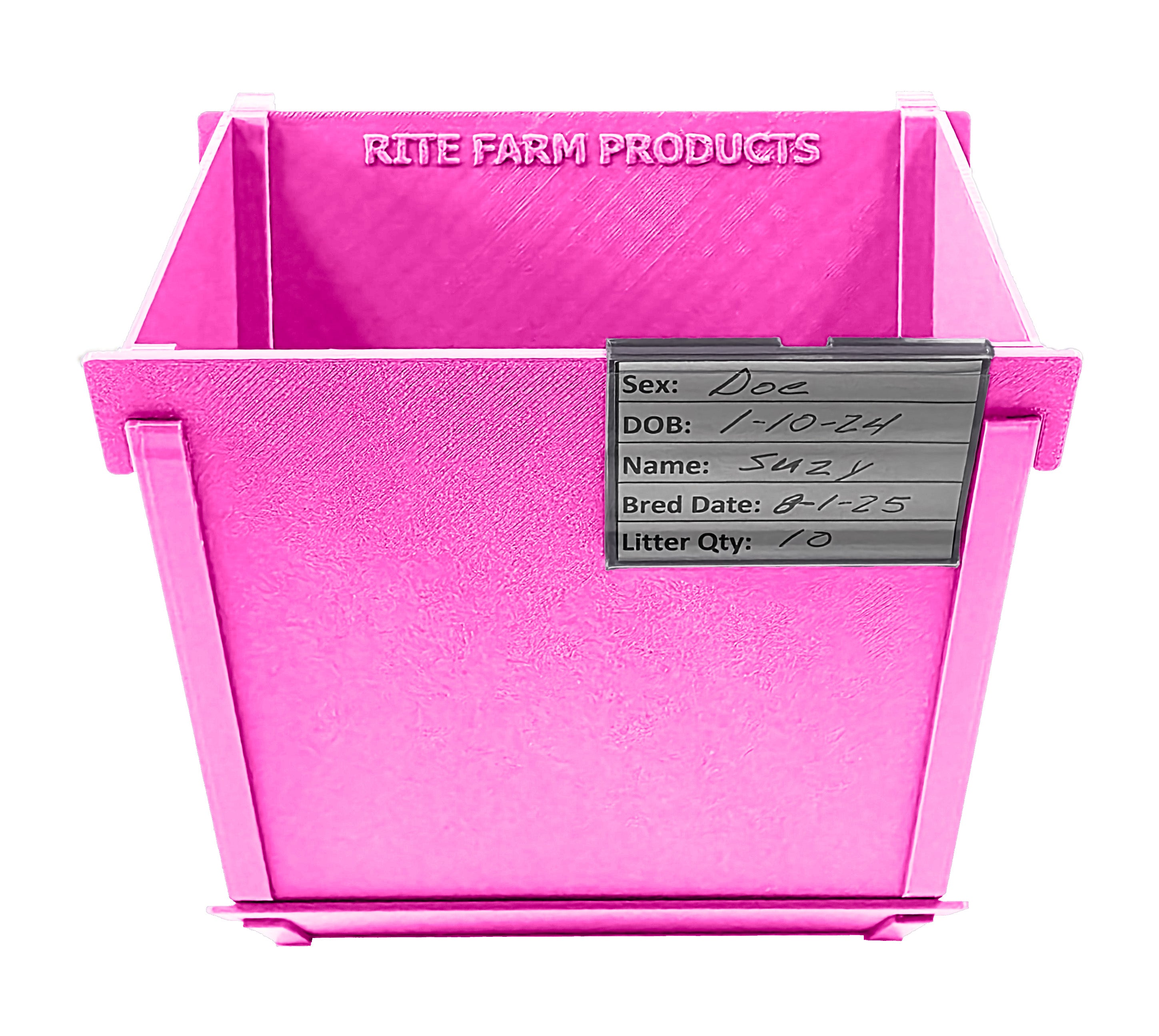 Pink Texas USA Made 6-Inch Cage Hanging Rabbit Feeder with ID Tag for Rabbit Pellet Feed with a Sifter Base