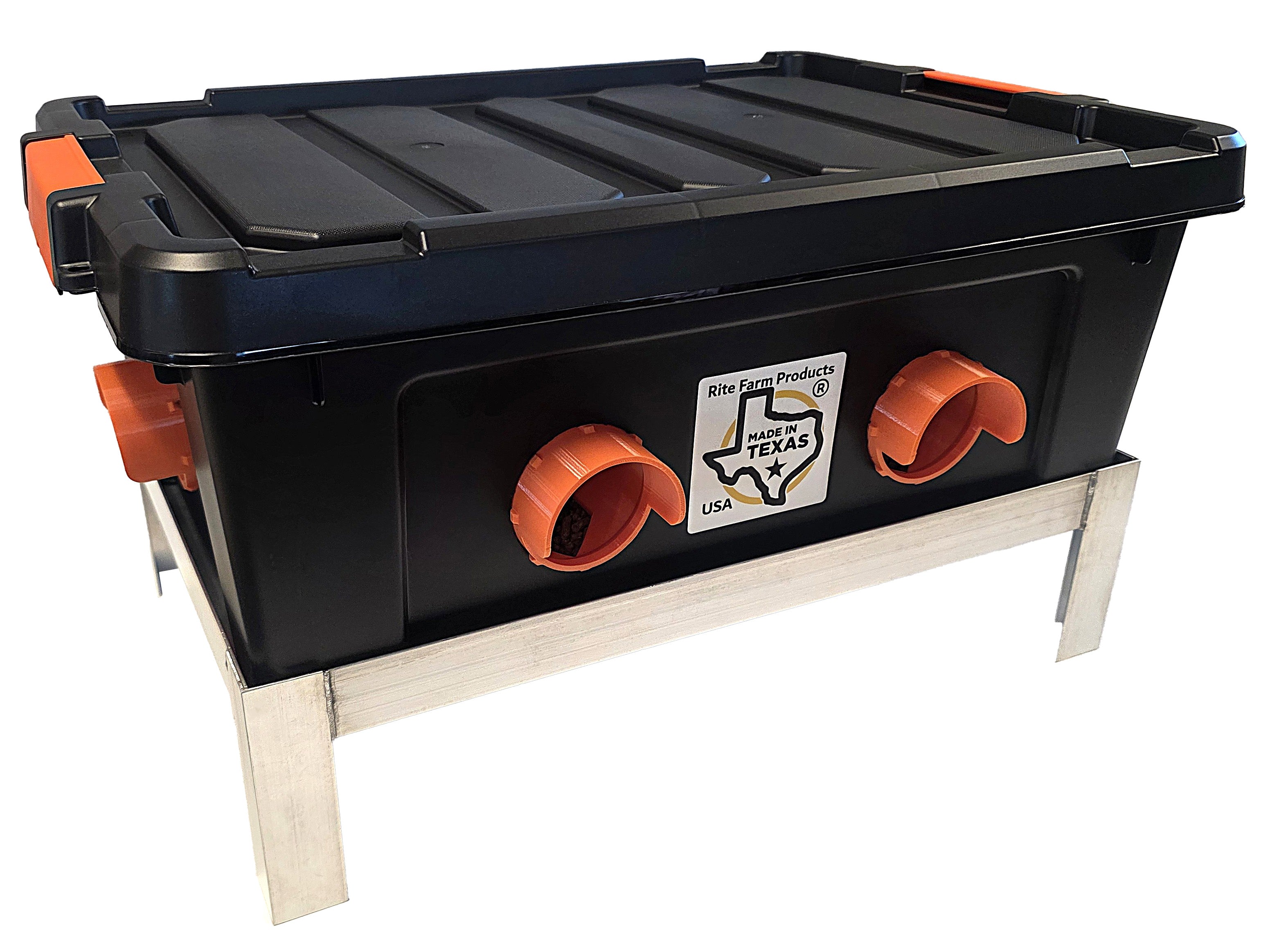 USA Made 50lb Capacity 6 Port Automatic Chicken Feeder with Welded Aluminum Poultry Stand