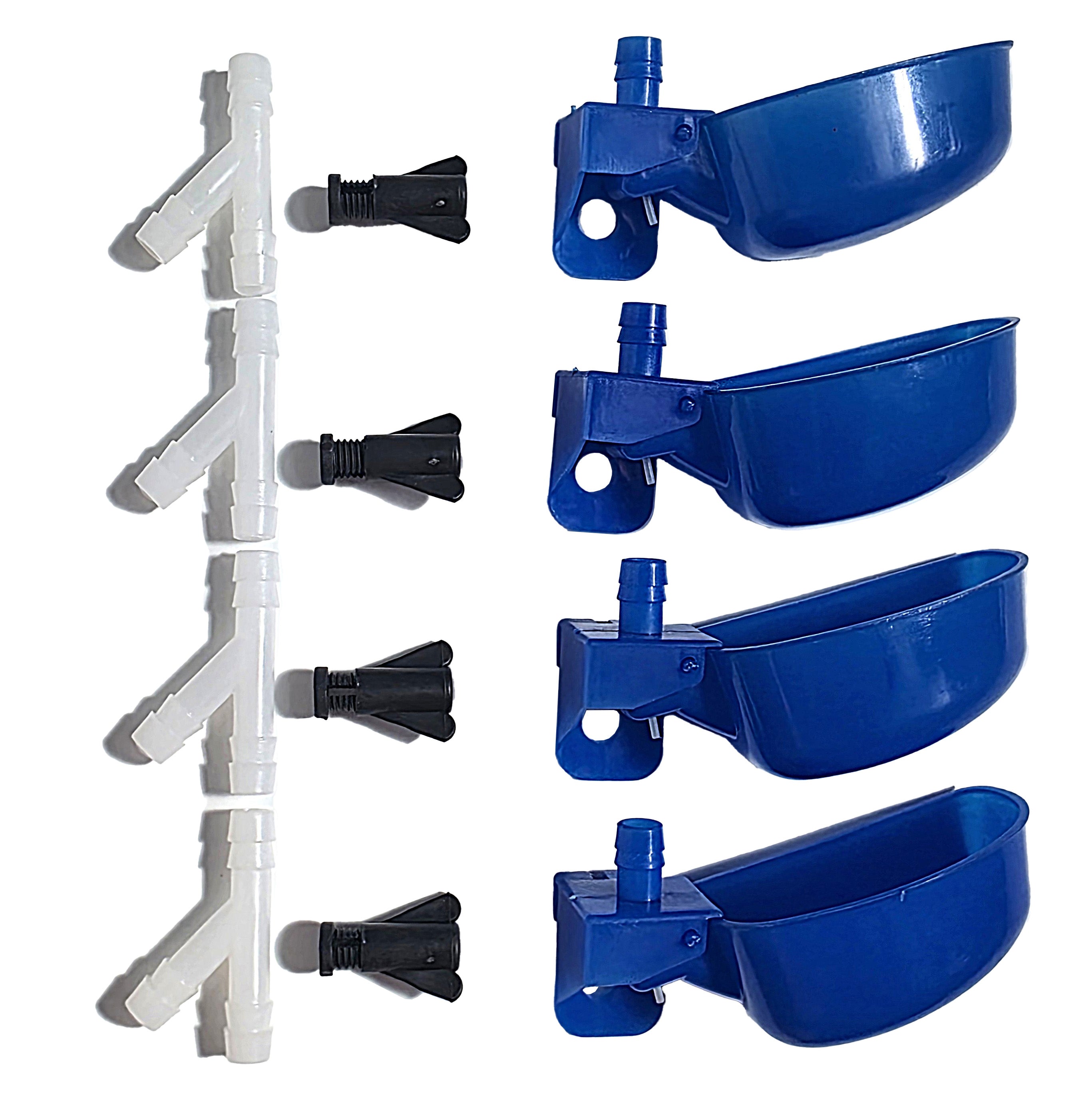 4 Pack of Blue Quail Auto Drinker Cage Cups with Y's and Clamp Nuts