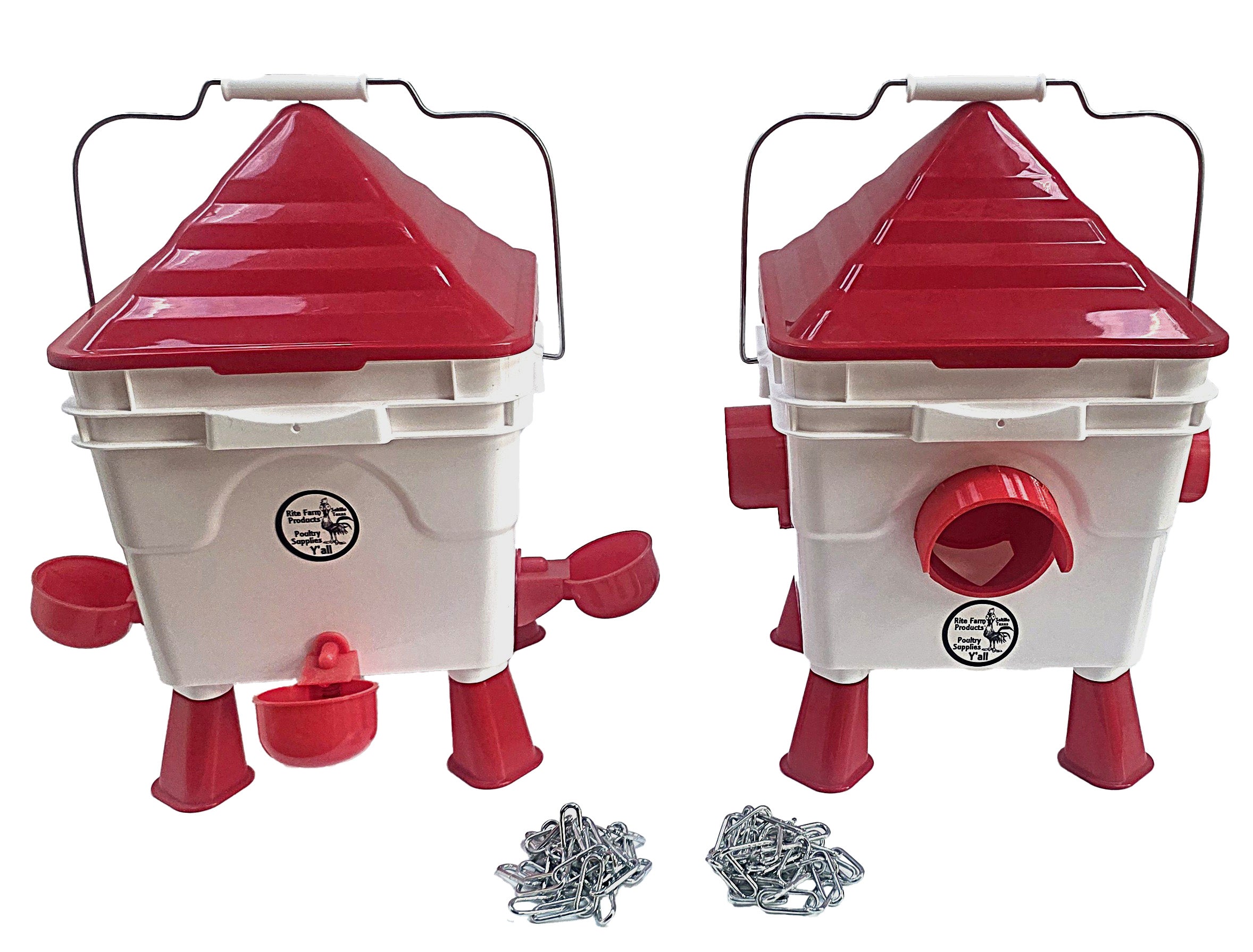 Rite Farm Products 13.5 LB Chicken 4 Port Feeder & 2.2 Gallon 4 Cup Poultry Waterer Set